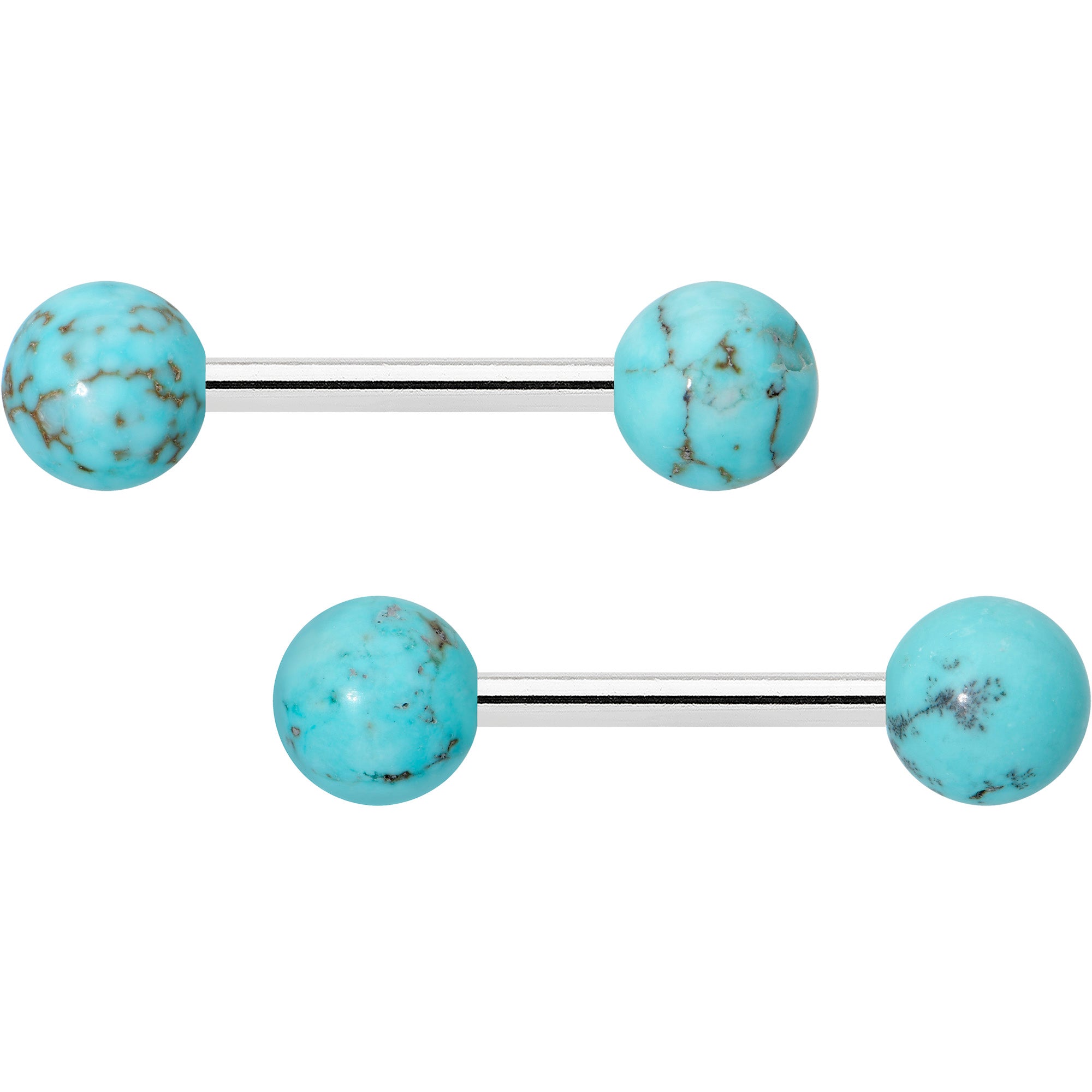 14 Gauge 1/2 Elegant Blue Turquoise Barbell Nipple Ring Set