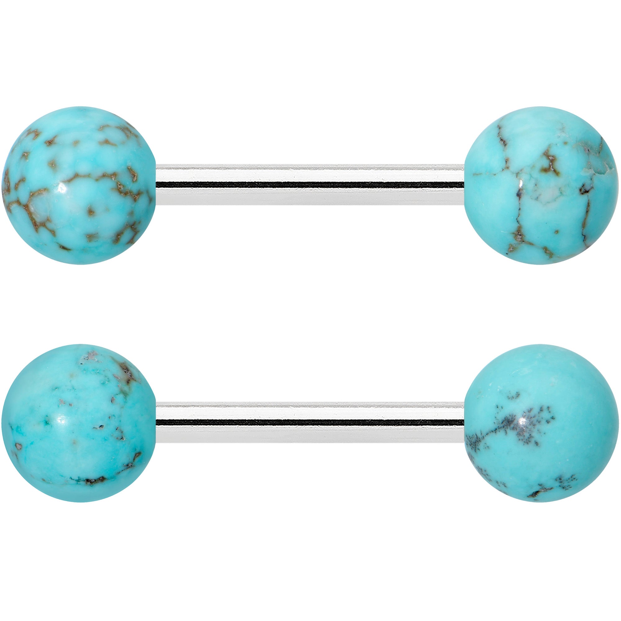 14 Gauge 1/2 Elegant Blue Turquoise Barbell Nipple Ring Set