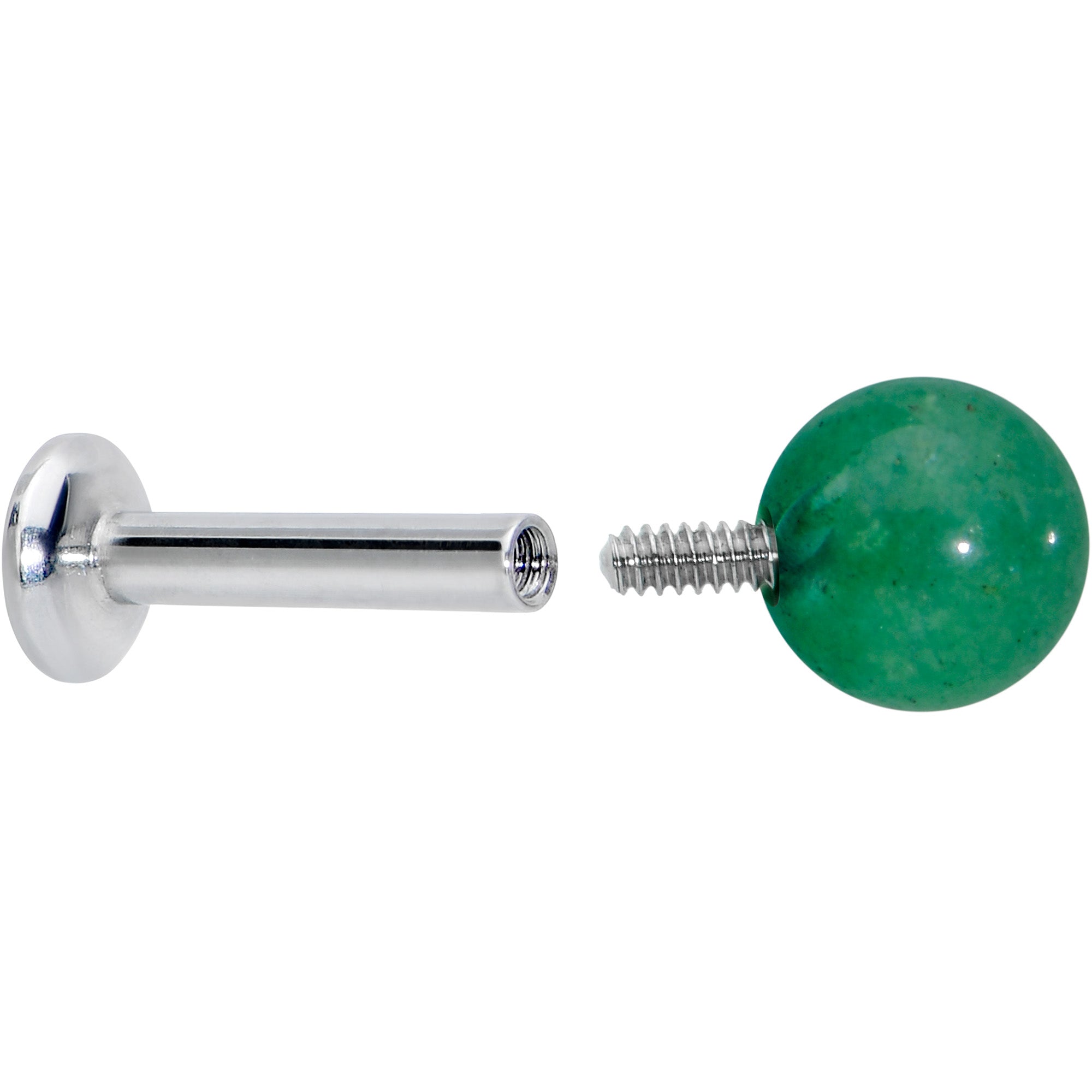 16 Gauge 1/4 Elegant Green Jade Internally Threaded Labret Tragus