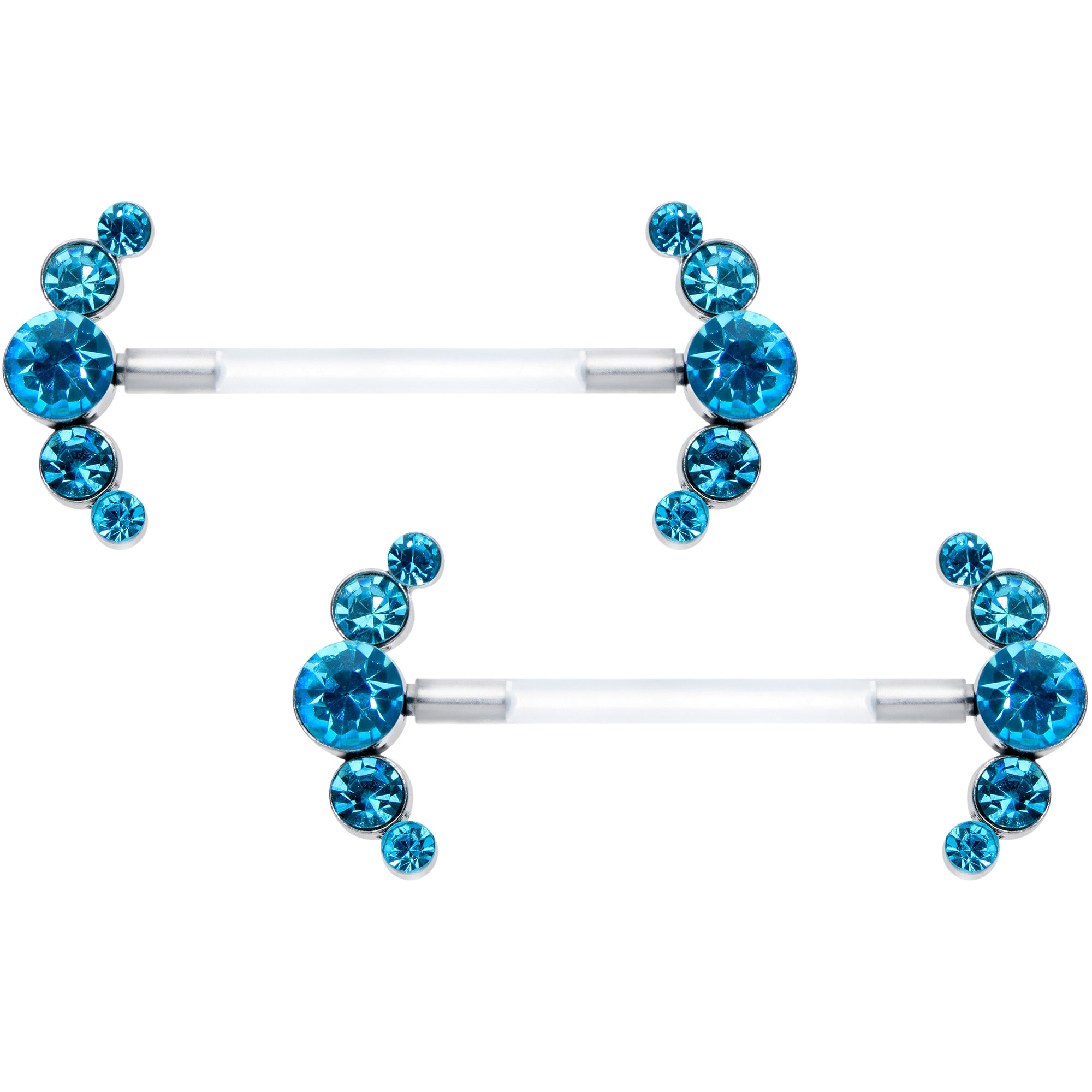 14 Gauge 13/16 Blue Gem Bioplast Simple Curve Barbell Nipple Ring Set