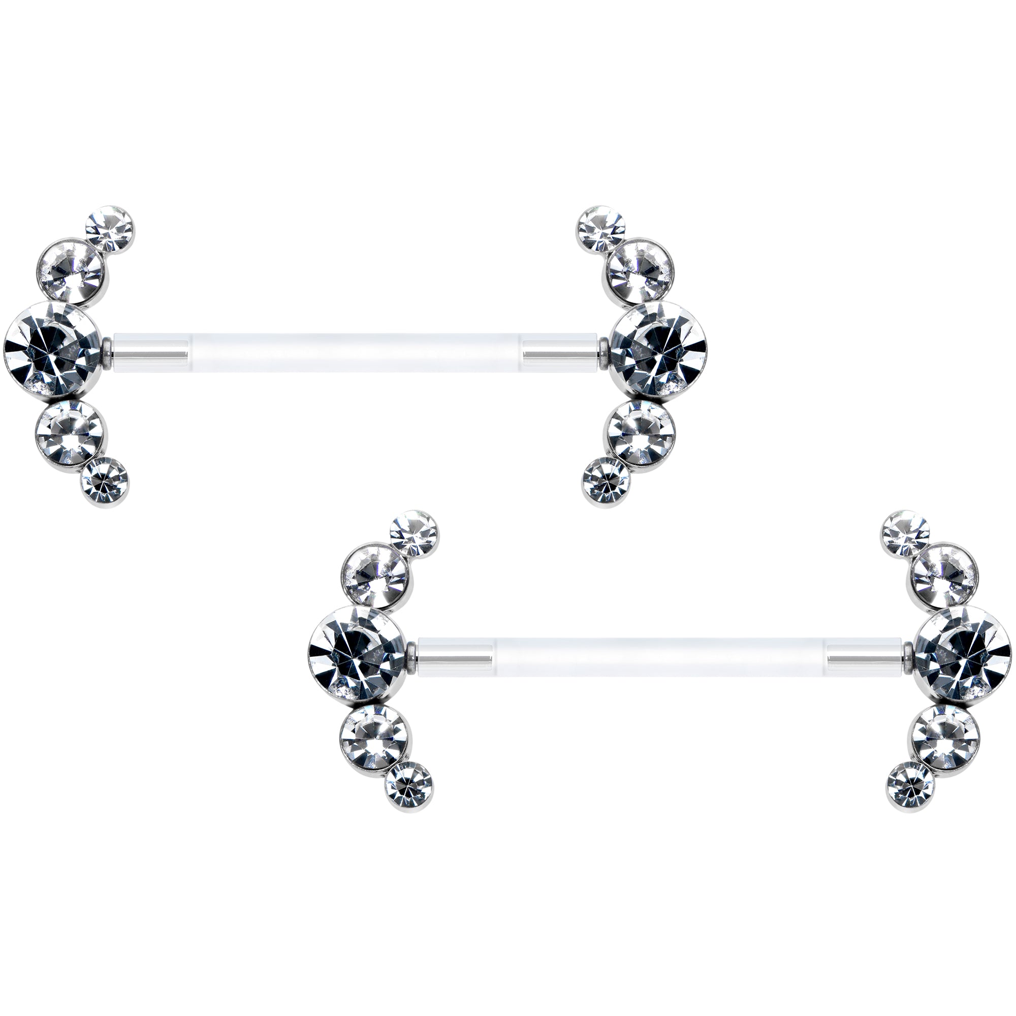 14 Gauge 13/16 Clear Gem Bioplast Simple Curve Barbell Nipple Ring Set