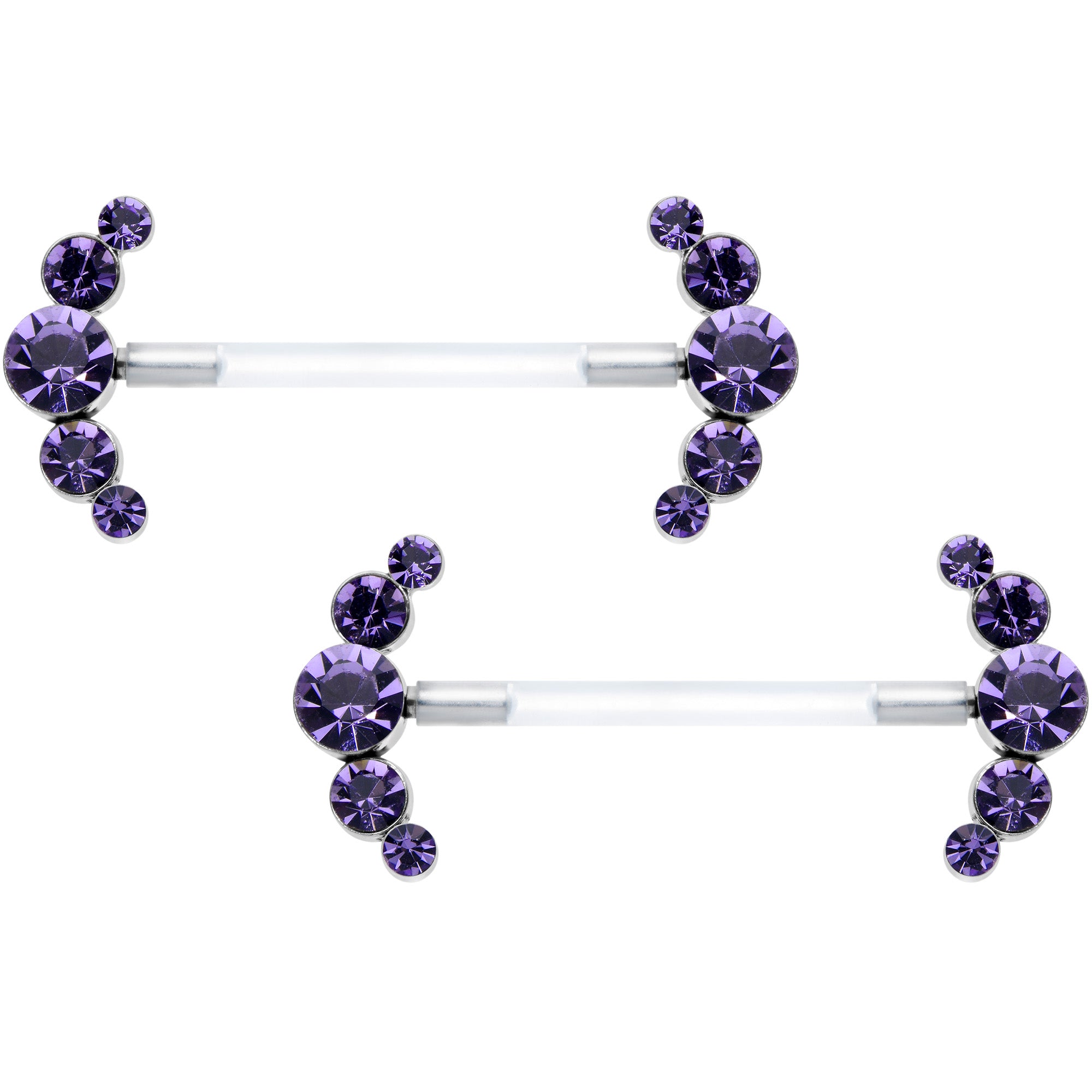 14 Gauge 13/16 Purple Gem Bioplast Simple Curve Nipple Ring Set