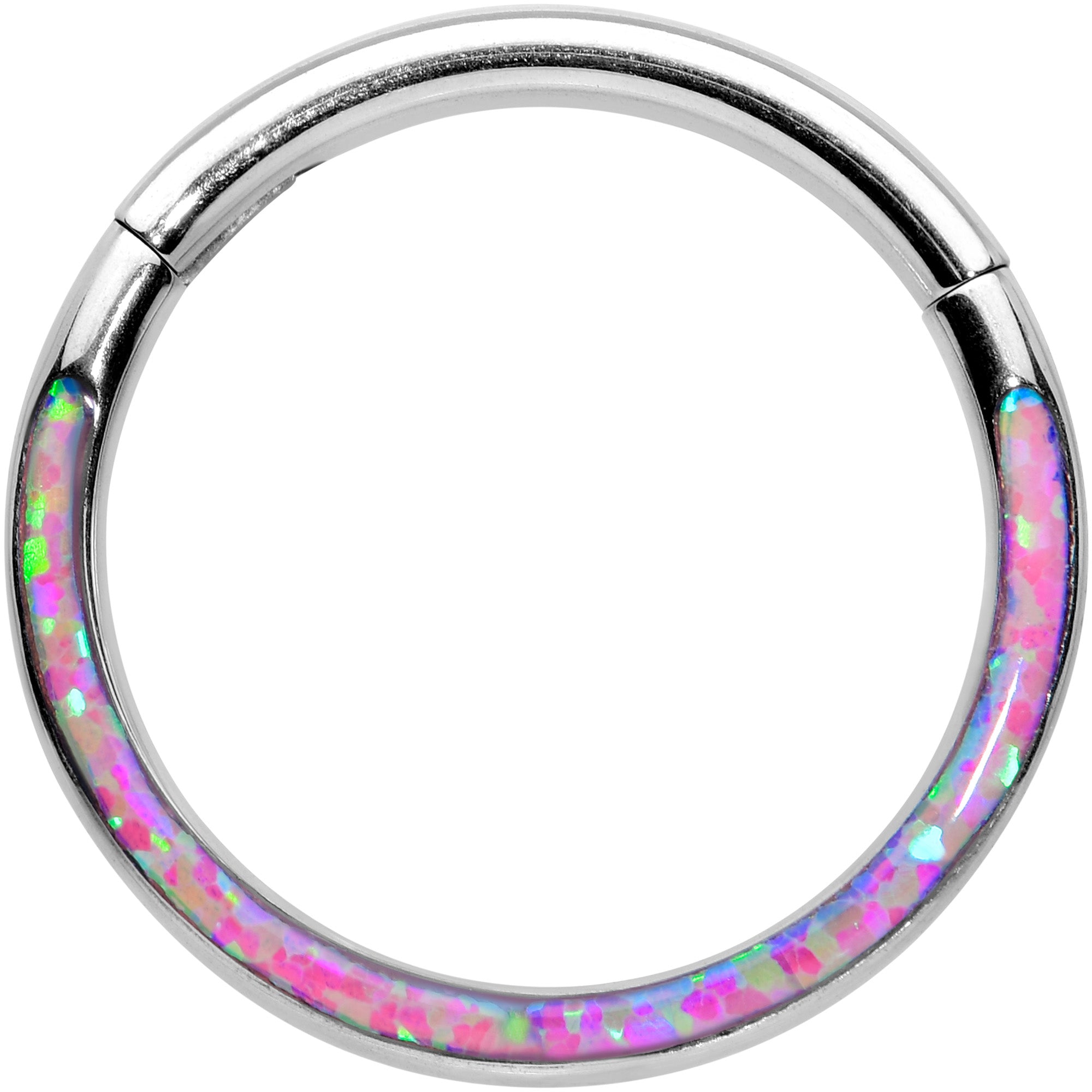 16 Gauge 3/8 Purple Synthetic Opal Wider Curve Hinged Segment Ring