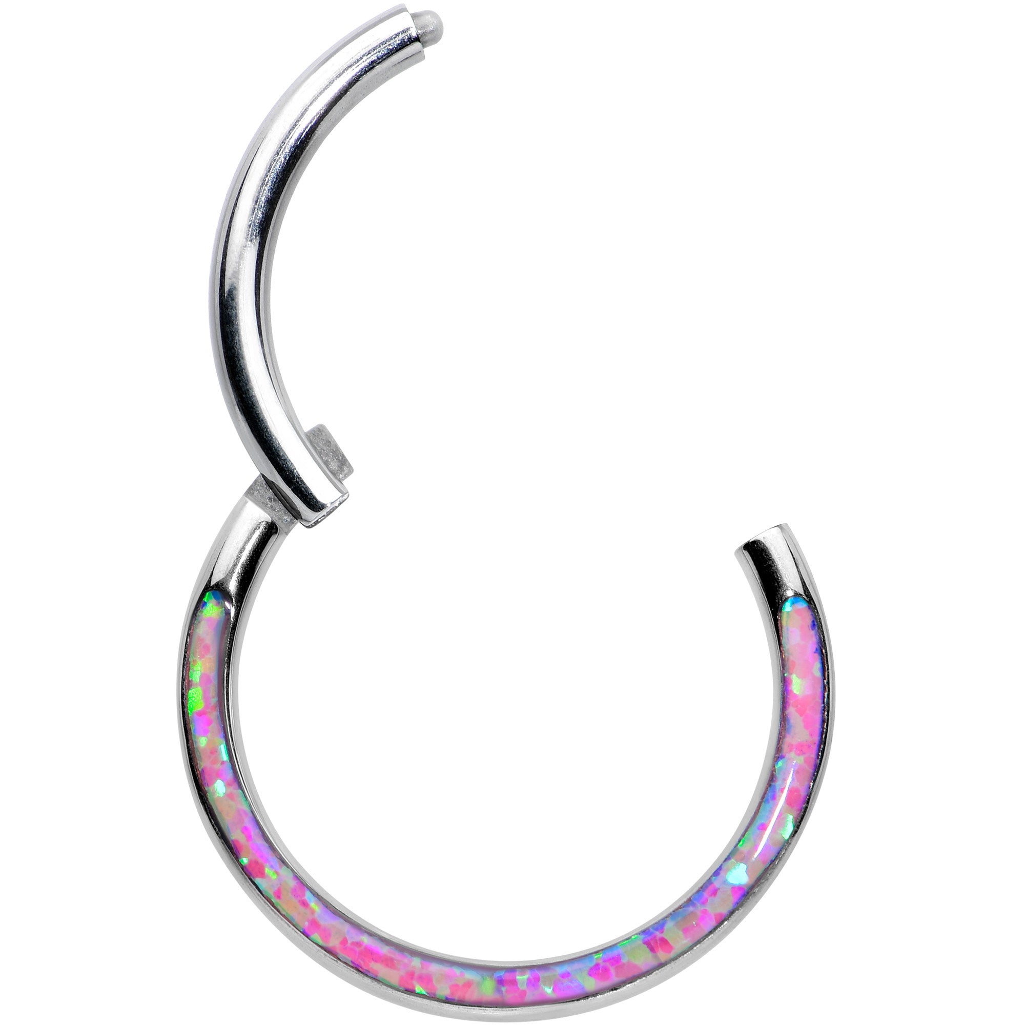 16 Gauge 3/8 Purple Synthetic Opal Wider Curve Hinged Segment Ring