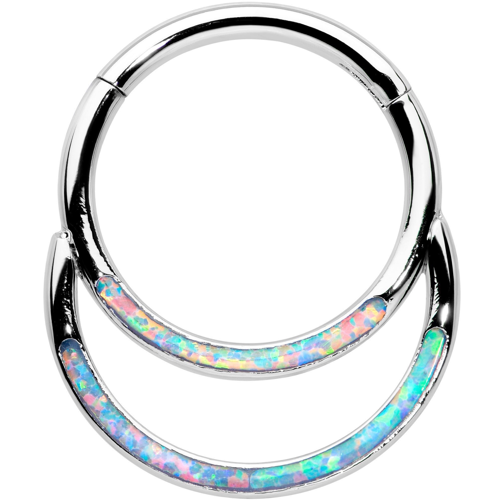 16 Gauge 3/8 Synthetic Opal Double Row Hinged Segment Ring