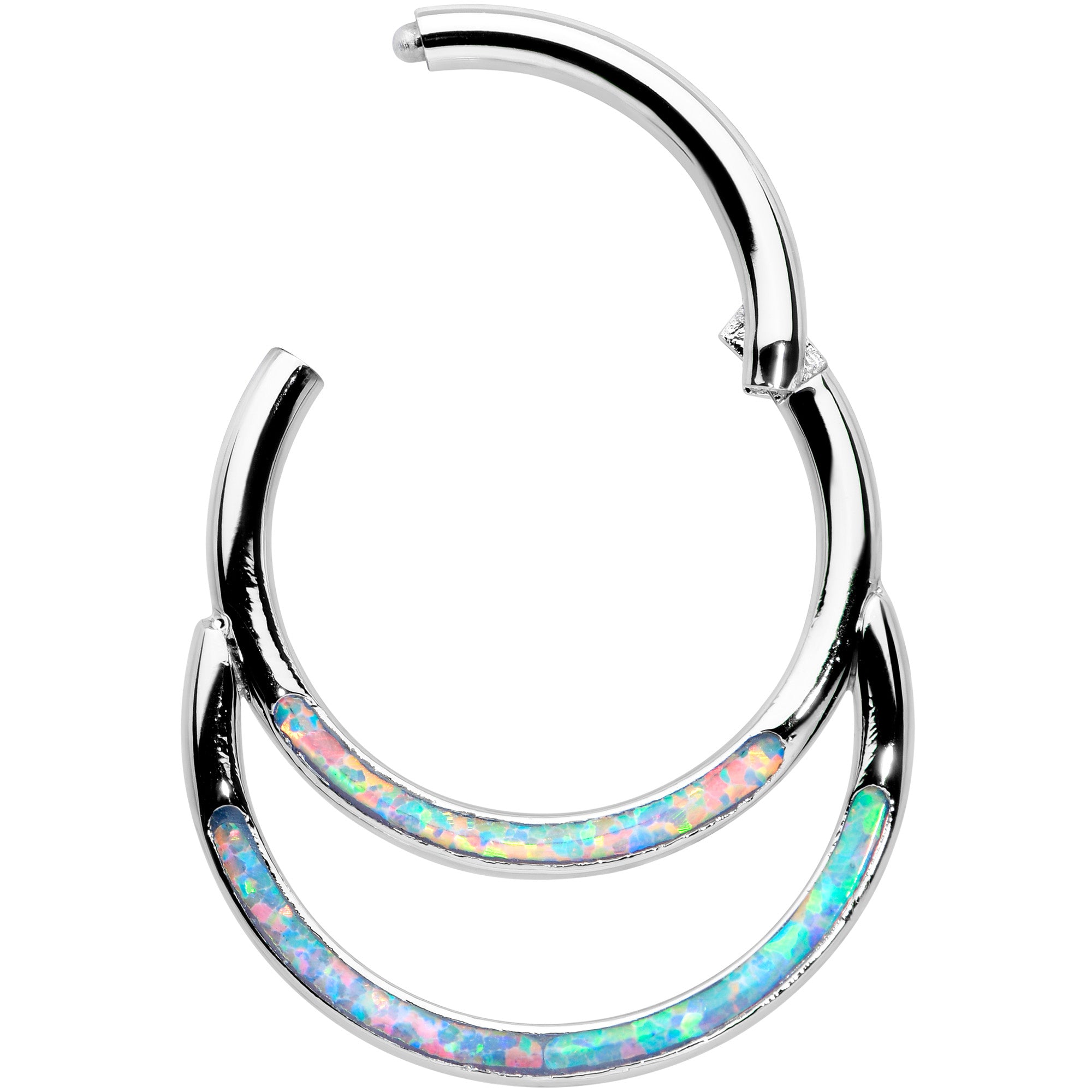 16 Gauge 3/8 Synthetic Opal Double Row Hinged Segment Ring