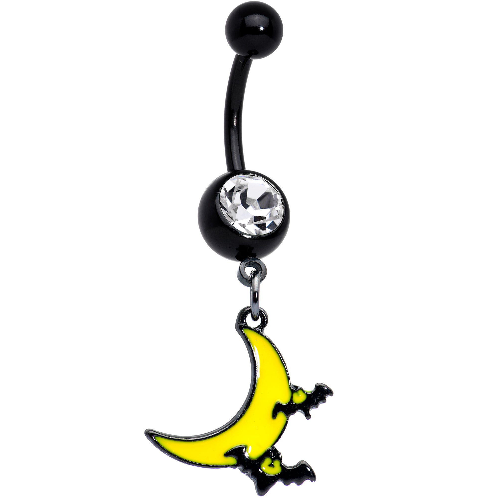 Clear Gem Black Batty Moon Halloween Dangle Belly Ring