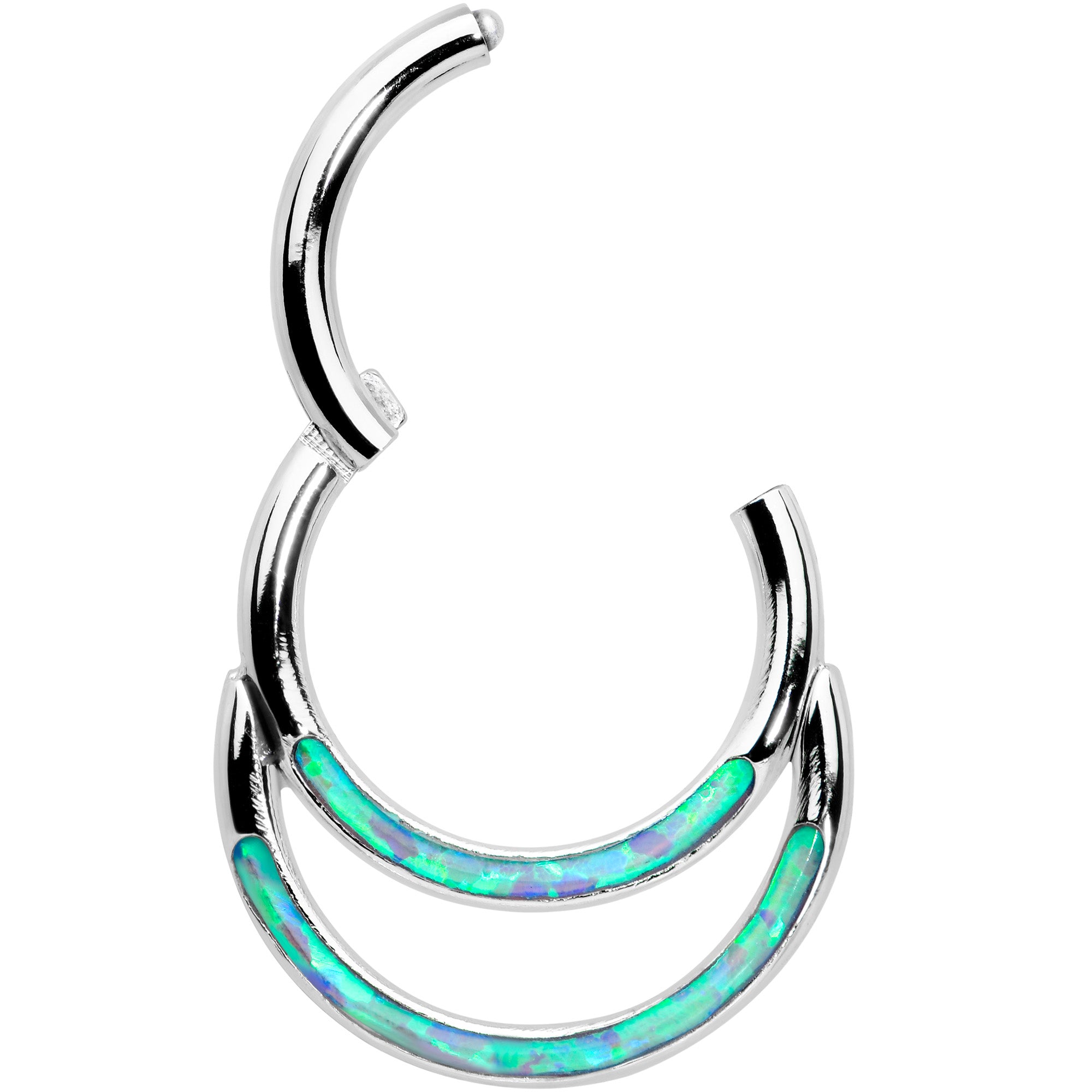 16 Gauge 5/16 Blue Synthetic Opal Double Row Hinged Segment Ring