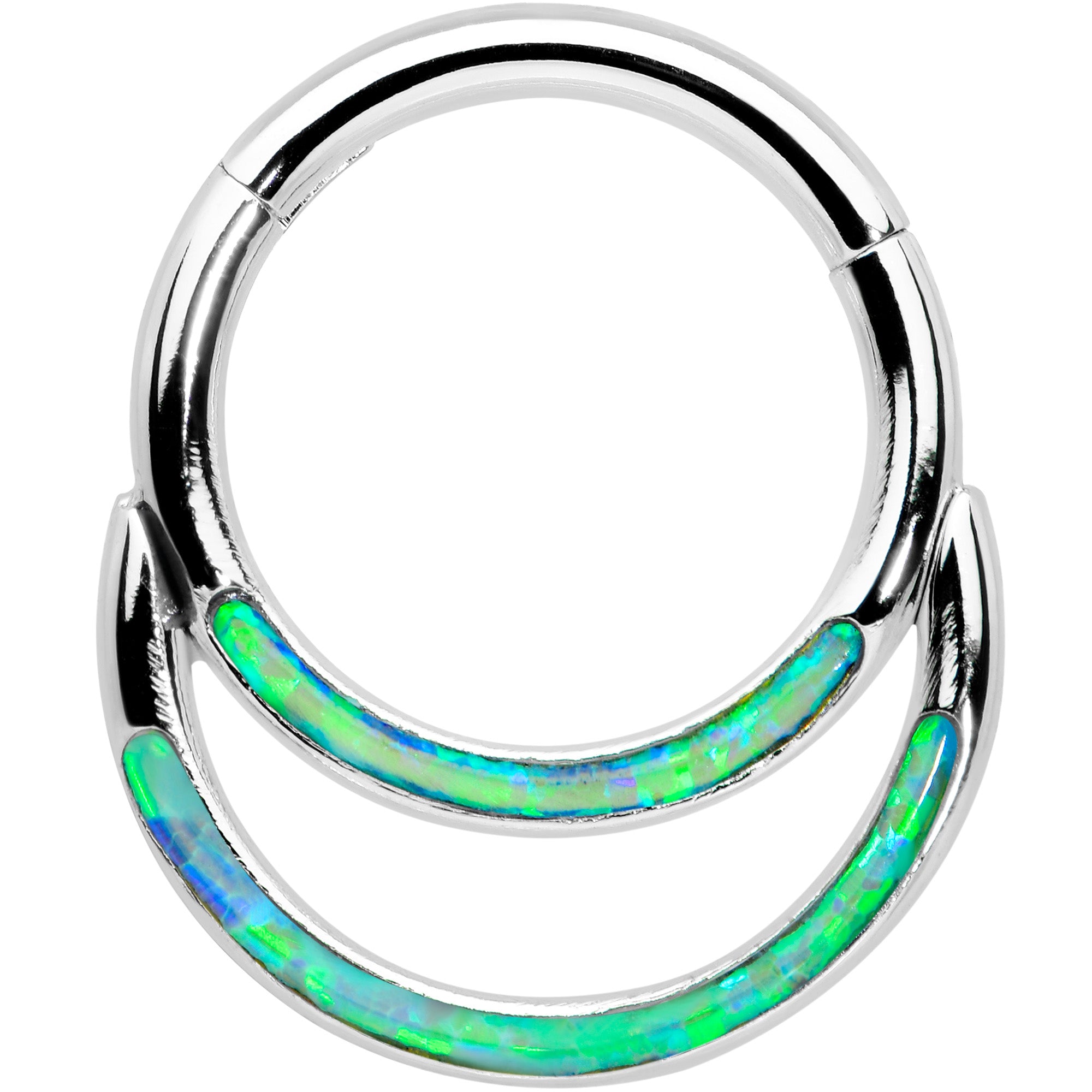 16 Gauge 5/16 Green Synthetic Opal Double Row Hinged Segment Ring