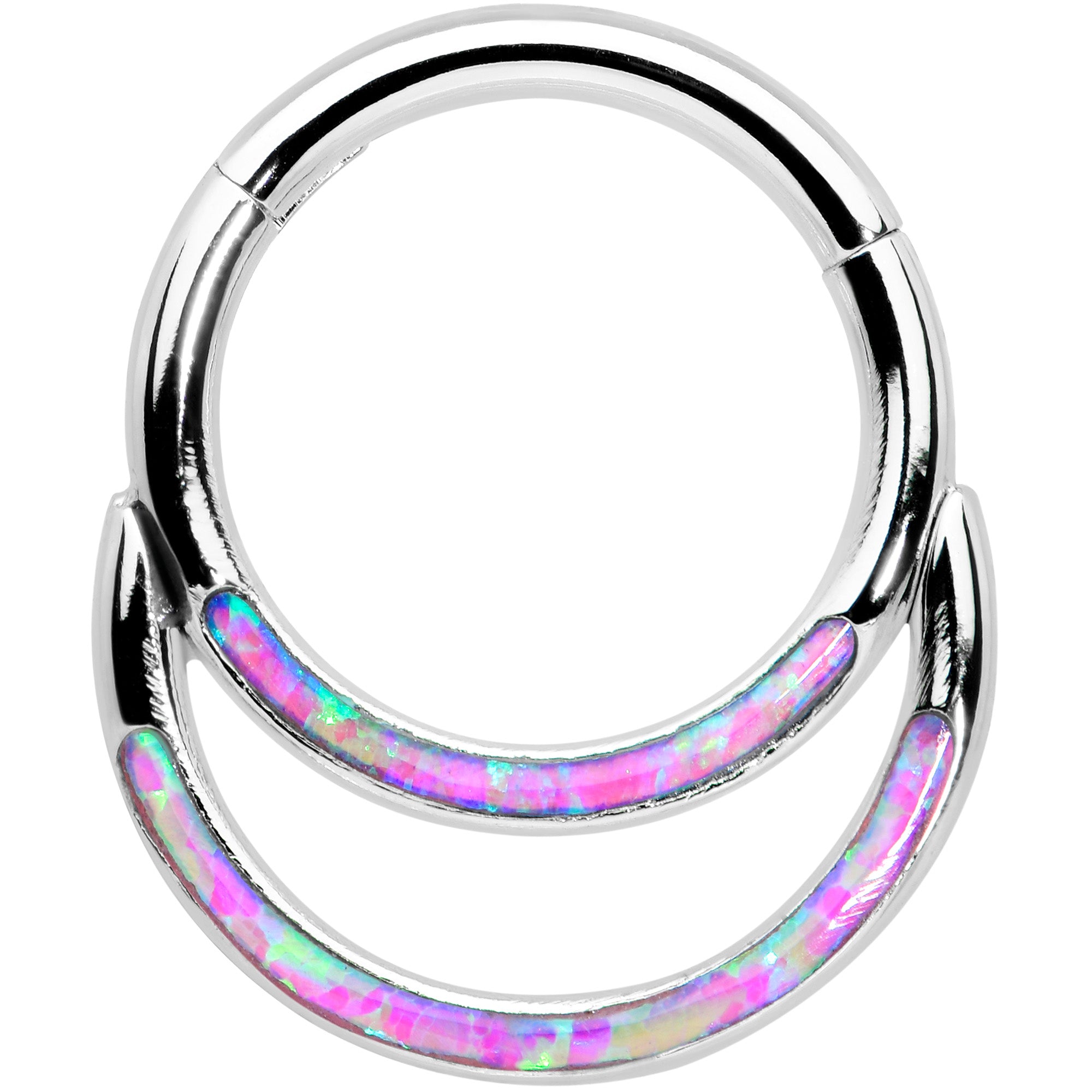 16 Gauge 5/16 Pink Synthetic Opal Double Row Hinged Segment Ring