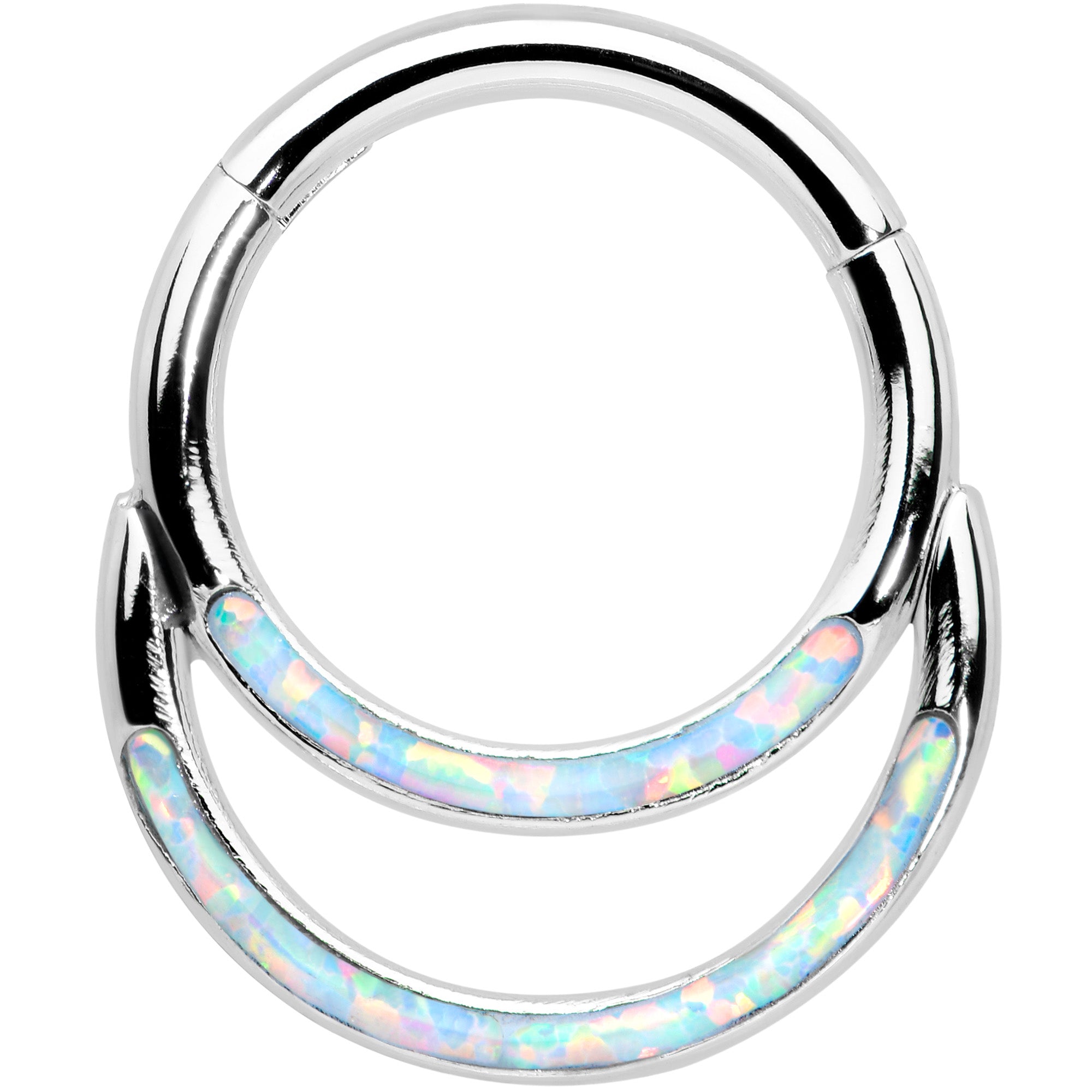 16 Gauge 5/16 White Synthetic Opal Double Row Hinged Segment Ring