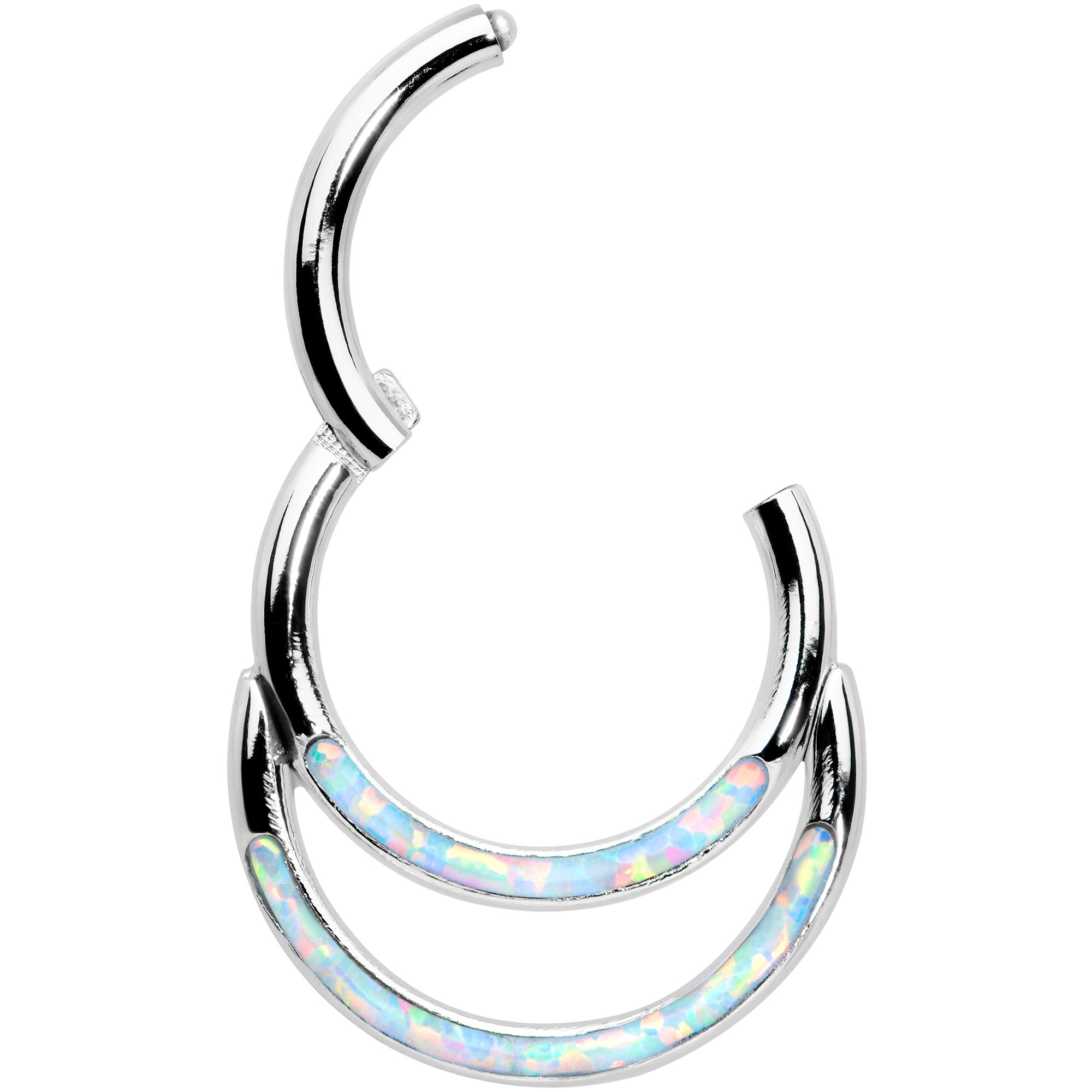 16 Gauge 5/16 White Synthetic Opal Double Row Hinged Segment Ring