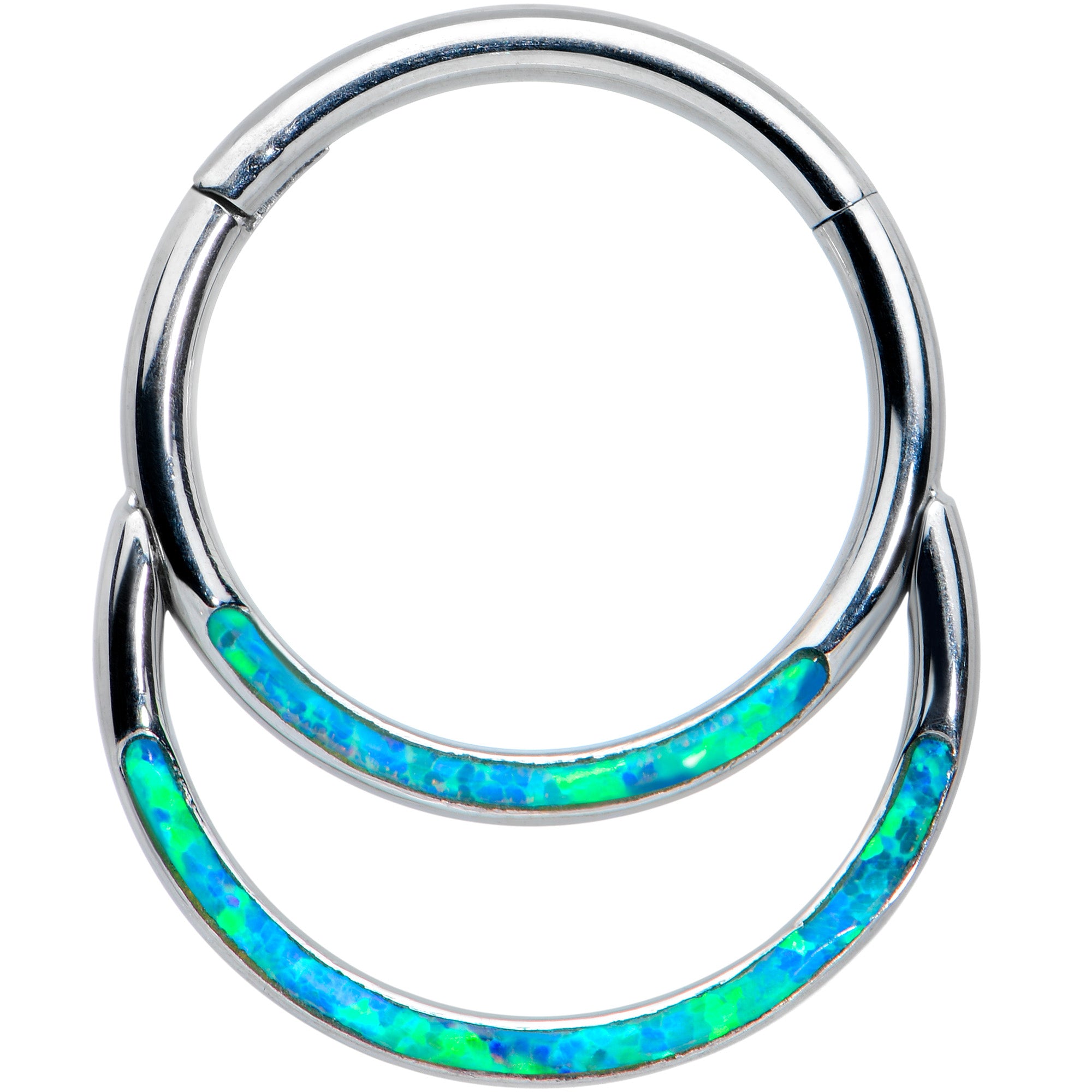 16 Gauge 3/8 Blue Synthetic Opal Double Row Hinged Segment Ring