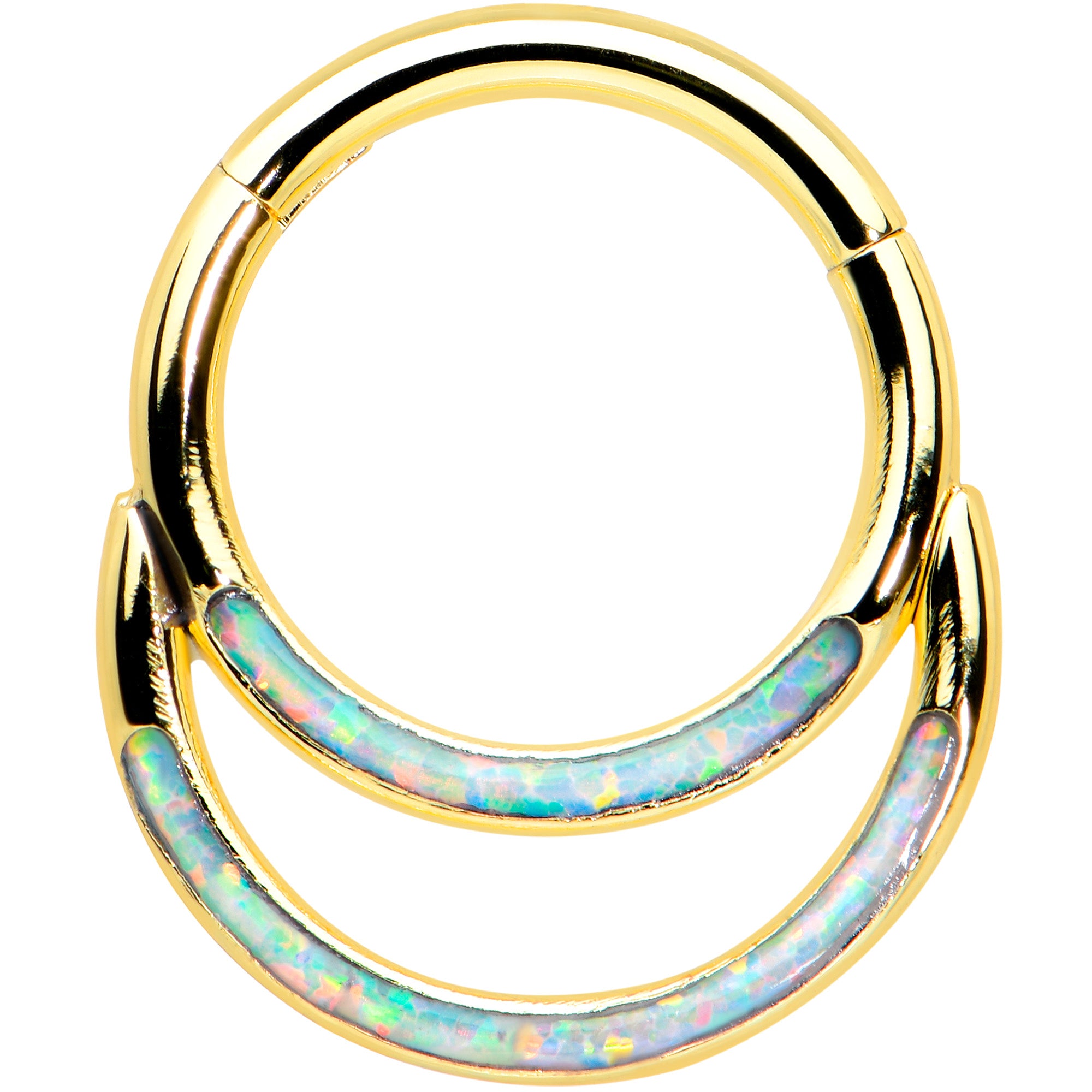 16 Gauge 5/16 Synth Opal Gold Tone Double Row Hinged Segment Ring