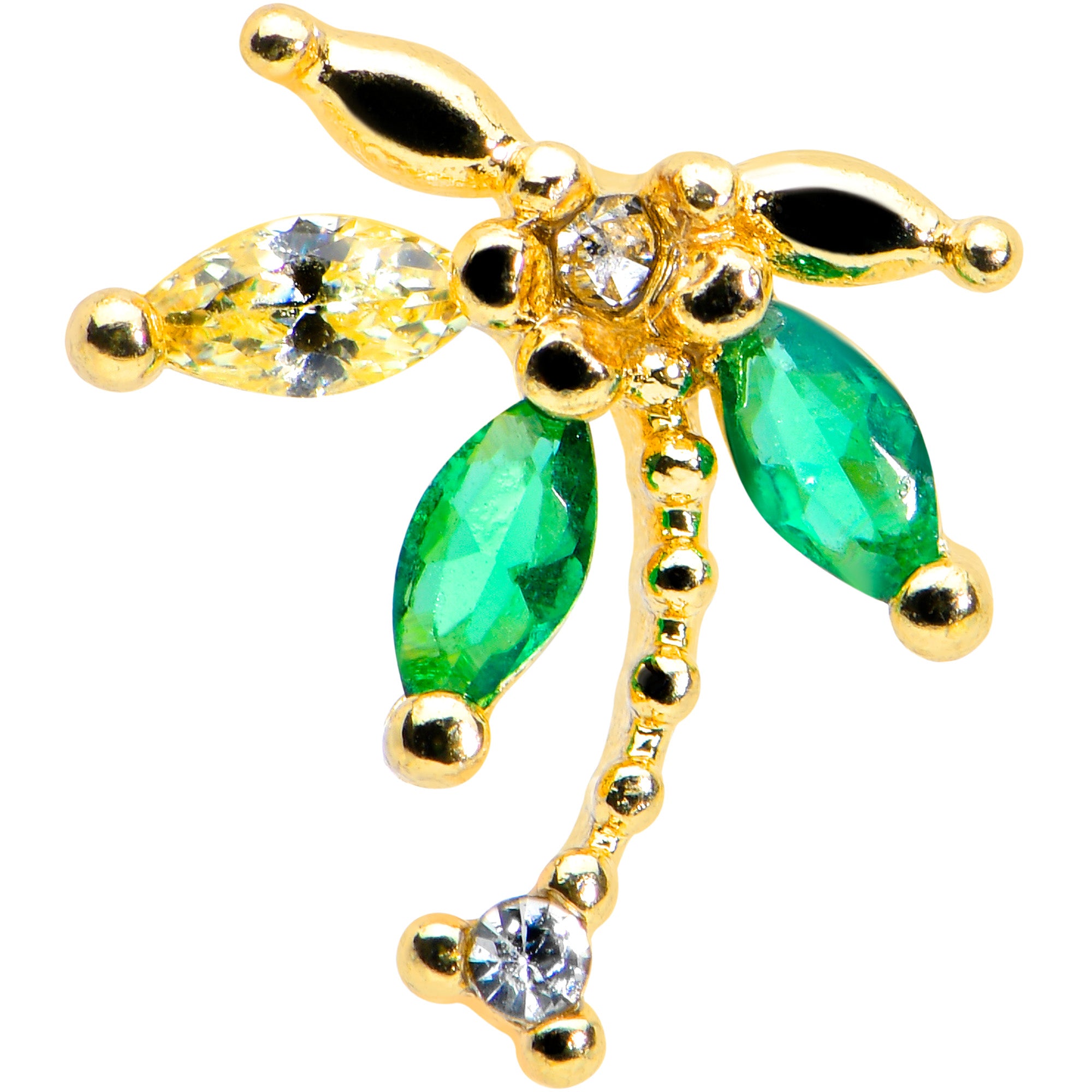 16 Gauge 1/4 Green Gem Gold Tone Palm Tree Cartilage Tragus Earring