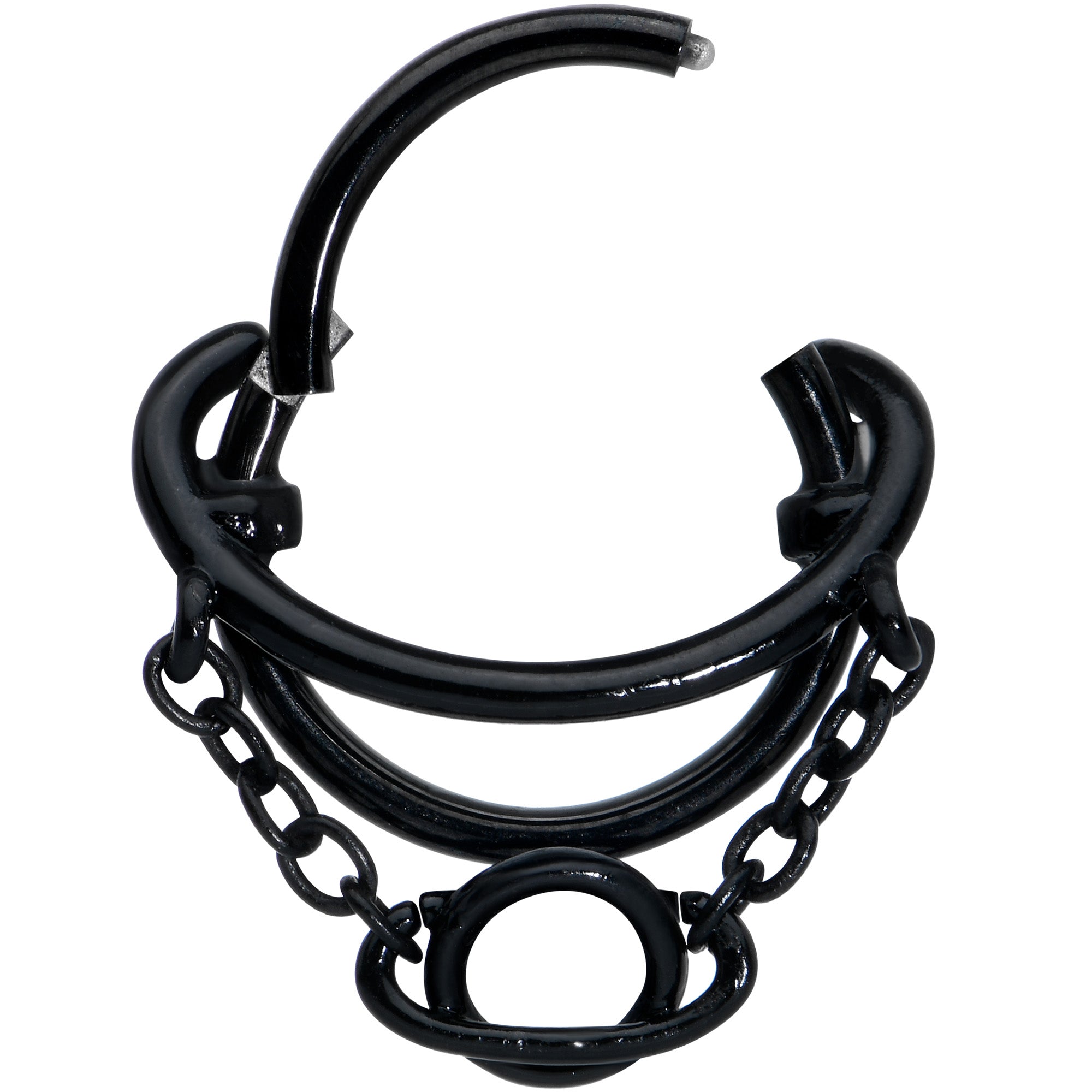 16 Gauge 3/8 Black Double Saturn Chain Dangle Hinged Segment Ring