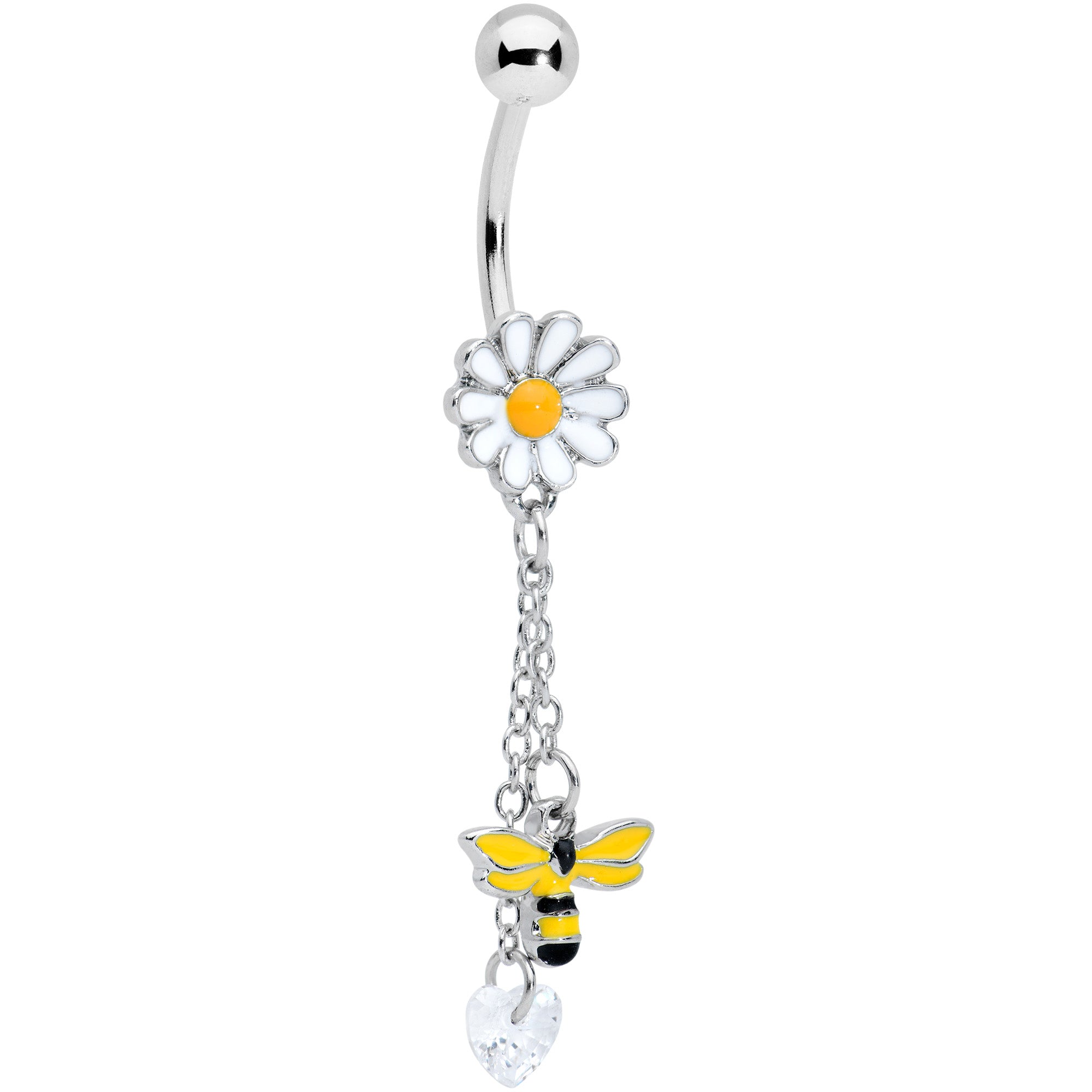 Clear Gem Heart Bee Daisy Flower Dangle Belly Ring