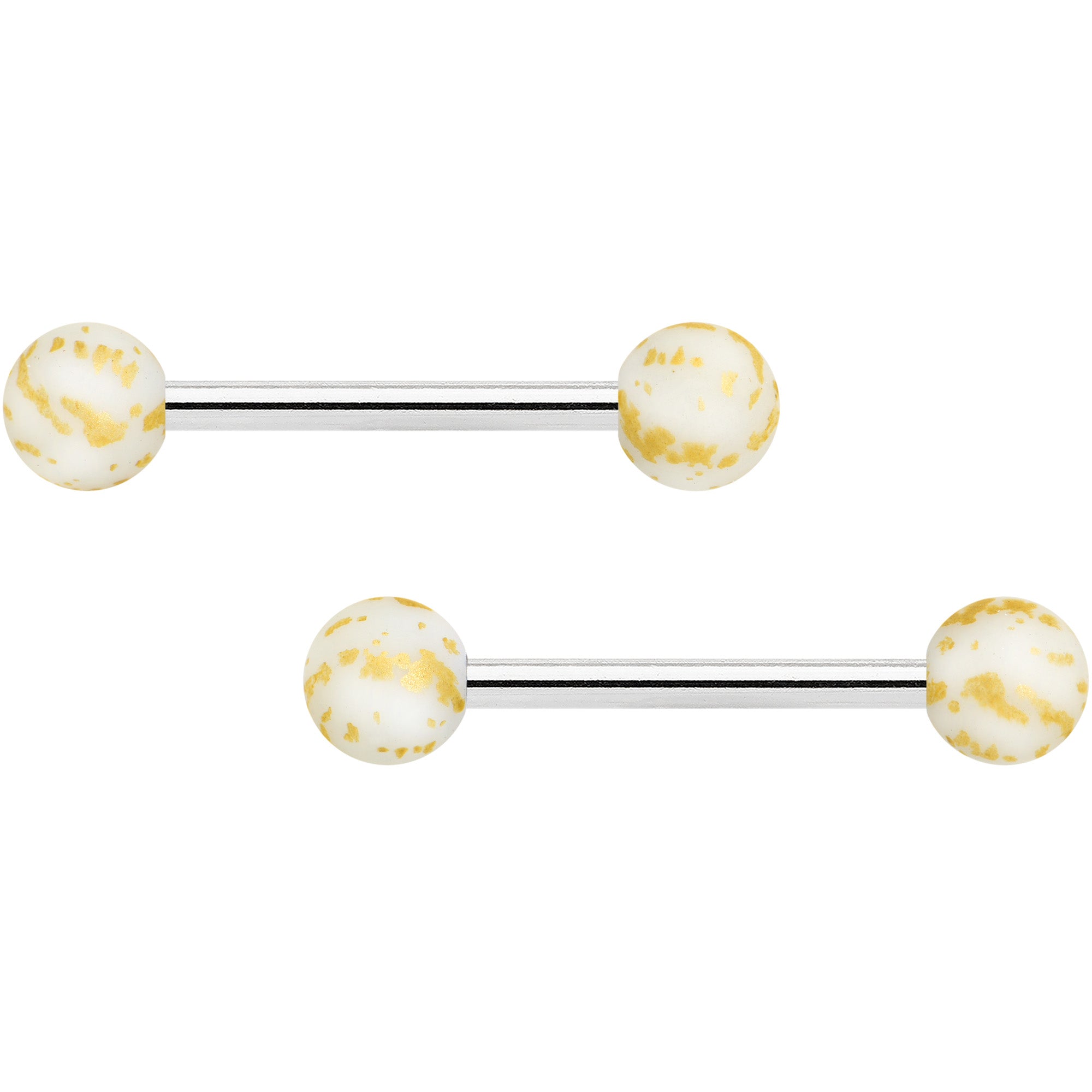 14 Gauge 9/16 Matte White Splatter Barbell Nipple Ring Set