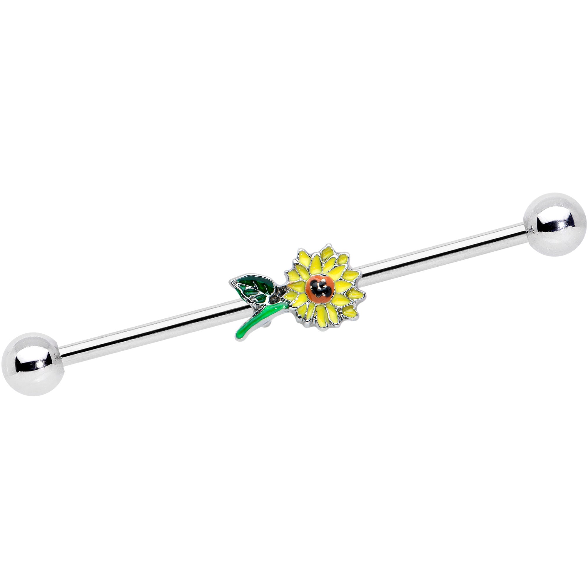 14 Gauge Cheery Yellow Sunflower Industrial Barbell 38mm