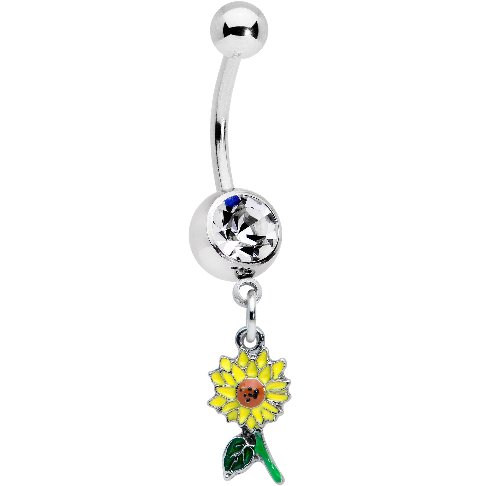 Clear Gem Cheery Sunflower Dangle Belly Ring