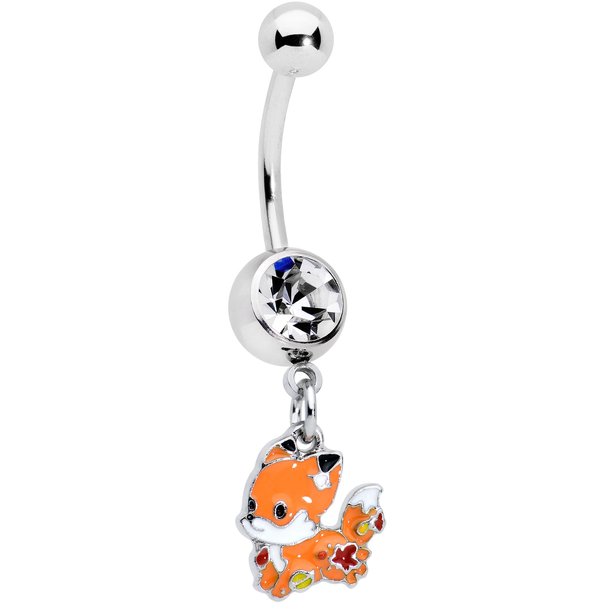 Clear Gem Cute Fall Fox Dangle Belly Ring