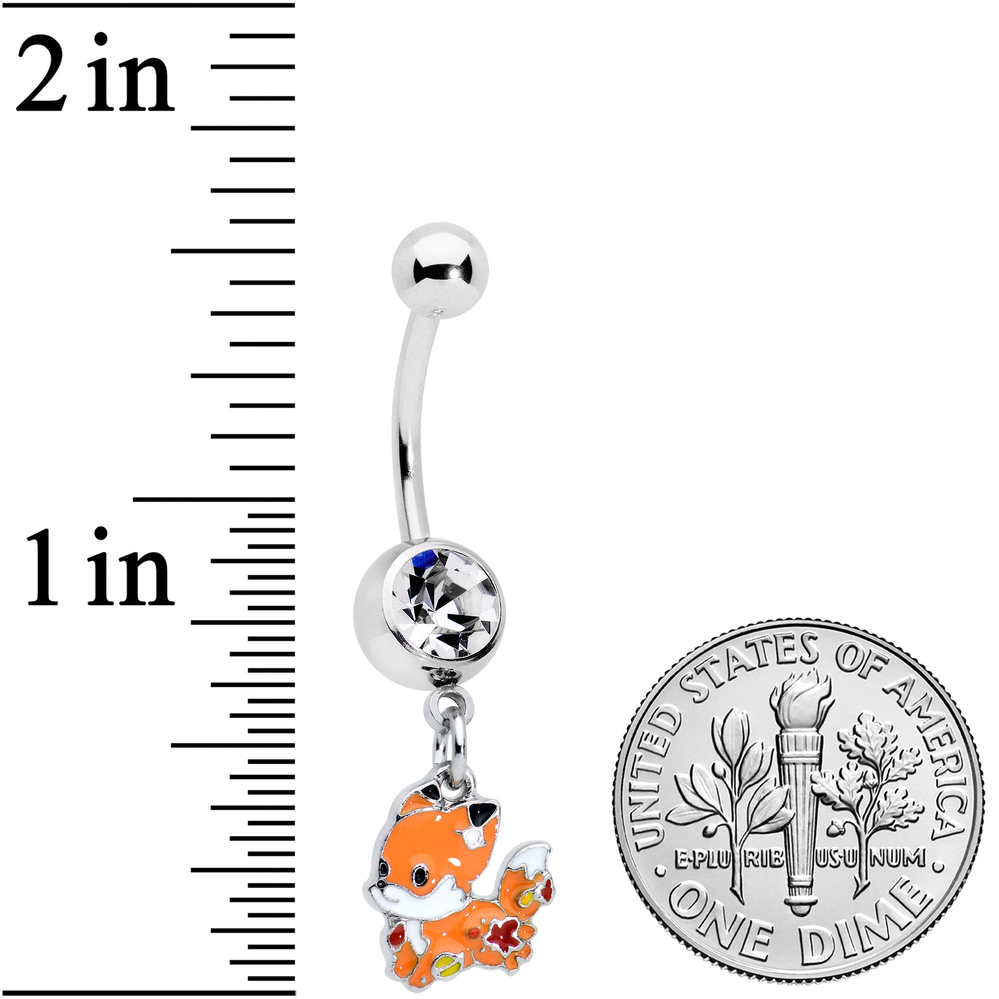 Clear Gem Cute Fall Fox Dangle Belly Ring