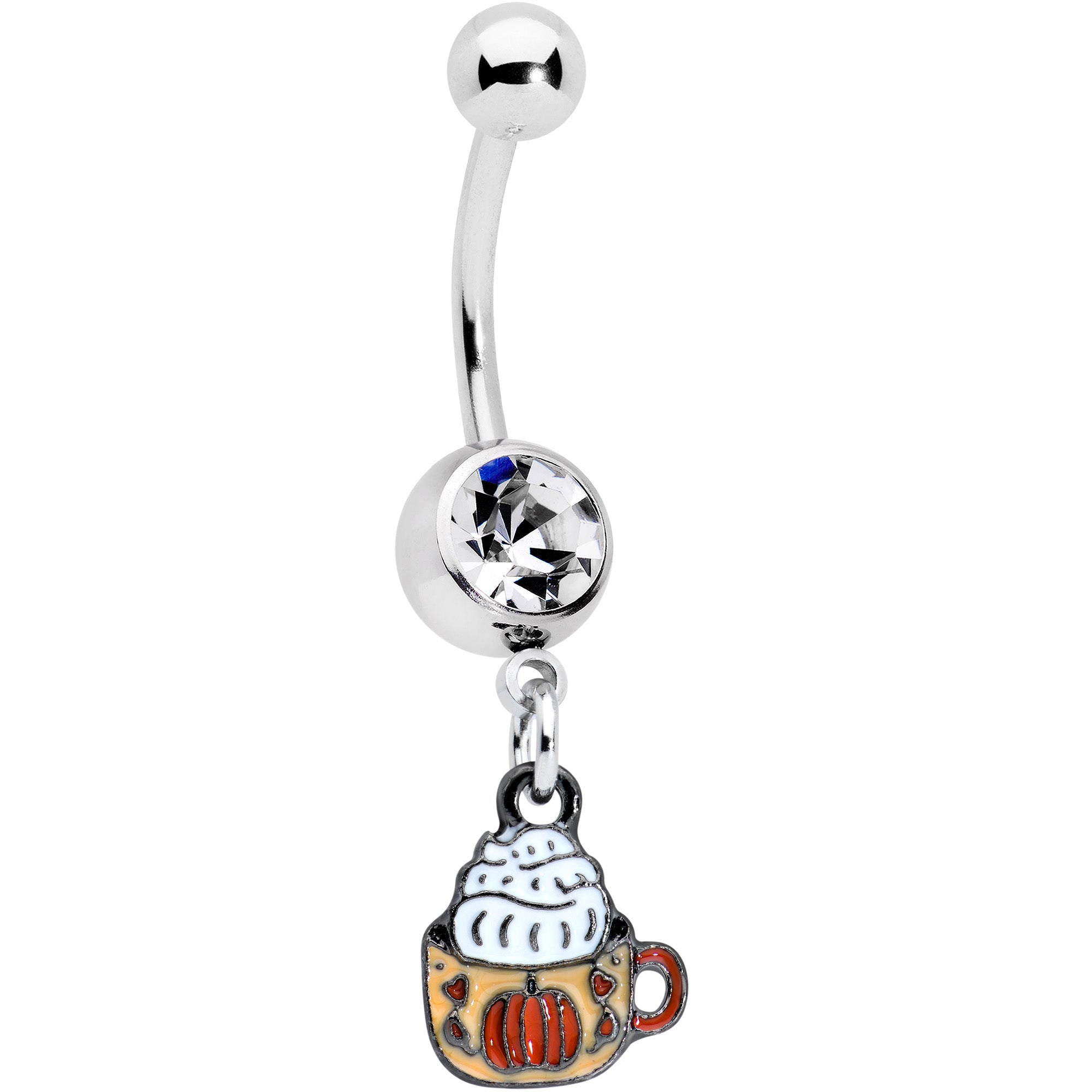 Clear Gem Pumpkin Spice Cappuccino Coffee Autumn Dangle Belly Ring