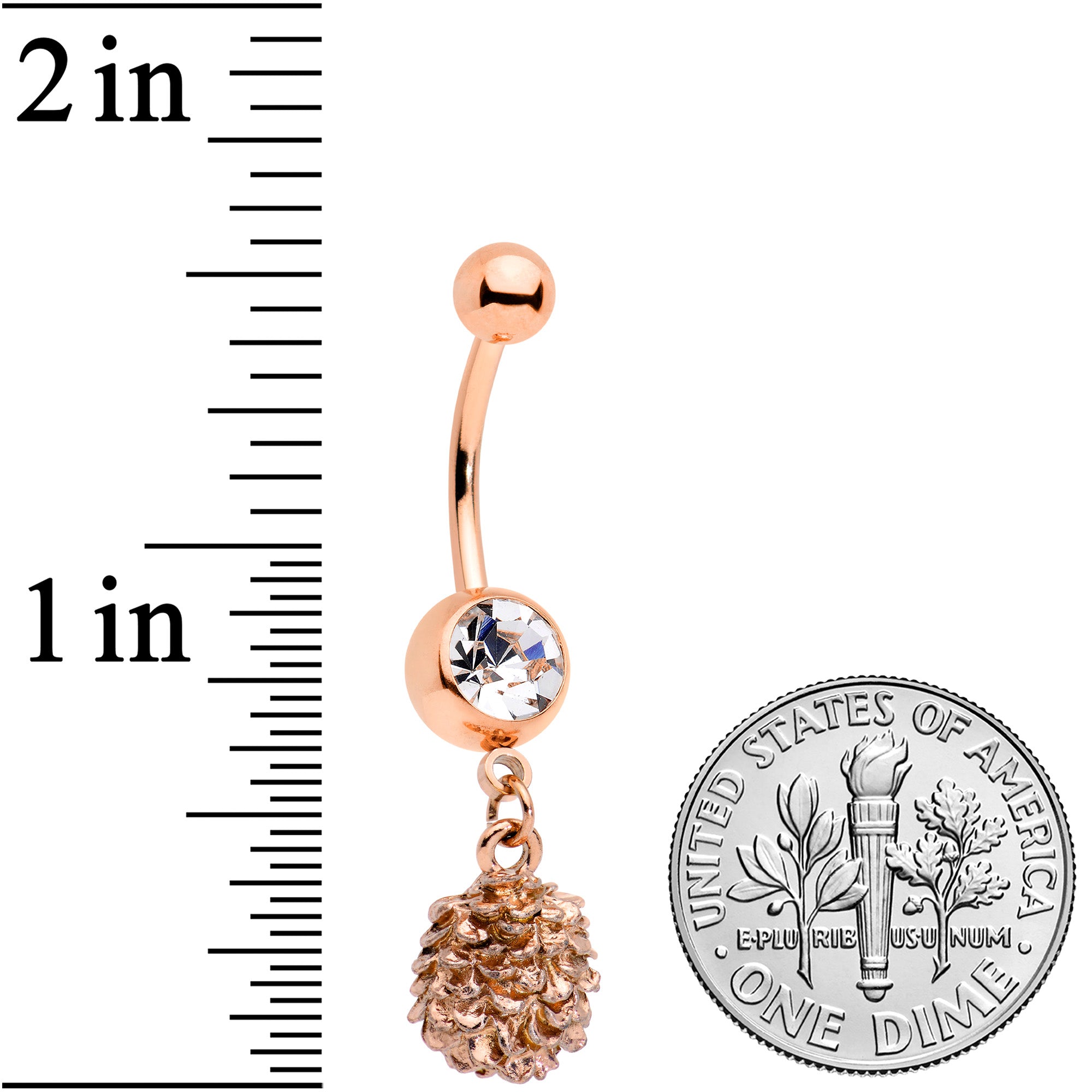 Clear Gem Rose Gold Tone Autumn Pine Cone Dangle Belly Ring