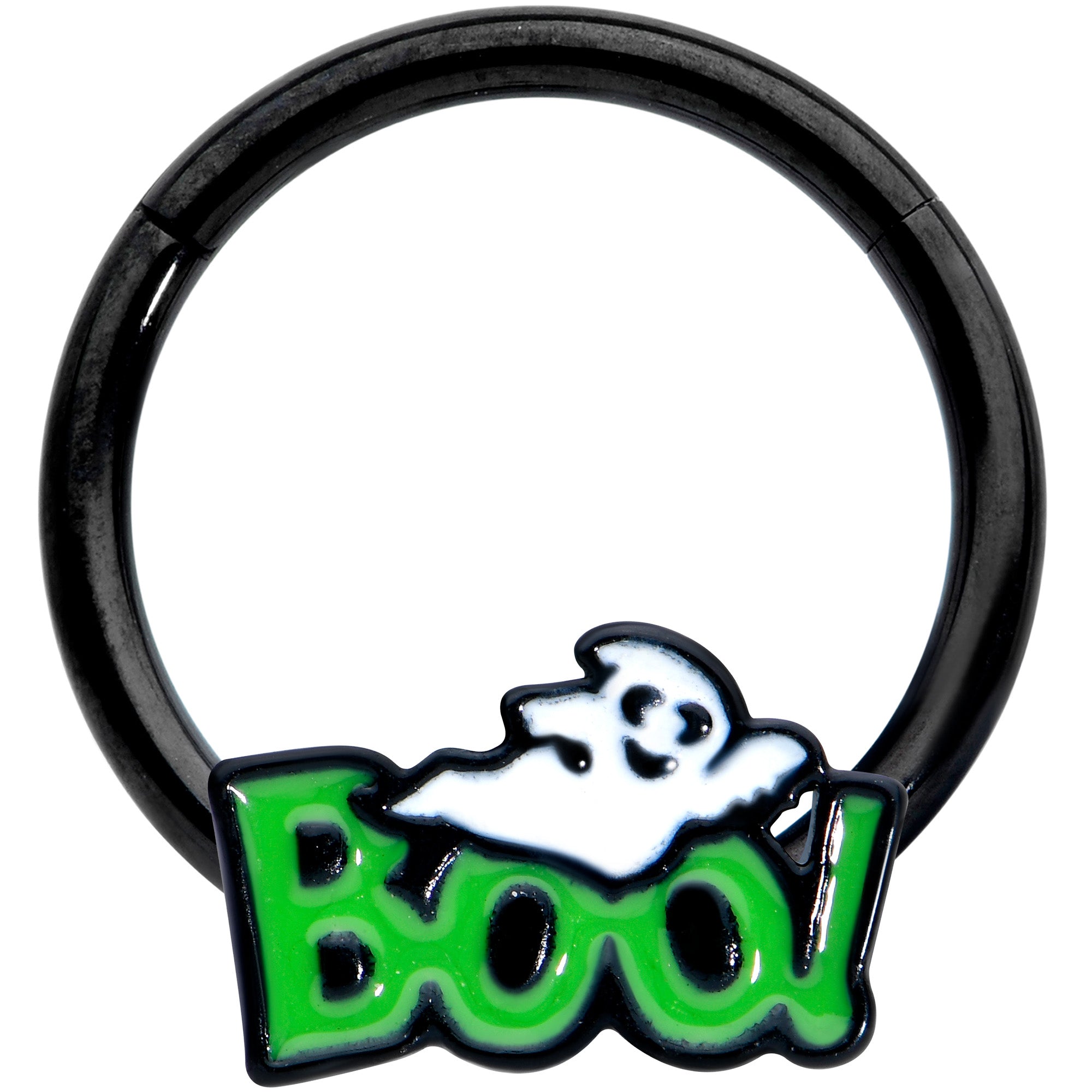 16 Gauge 3/8 Black Green Boo Ghost Halloween Hinged Segment Ring