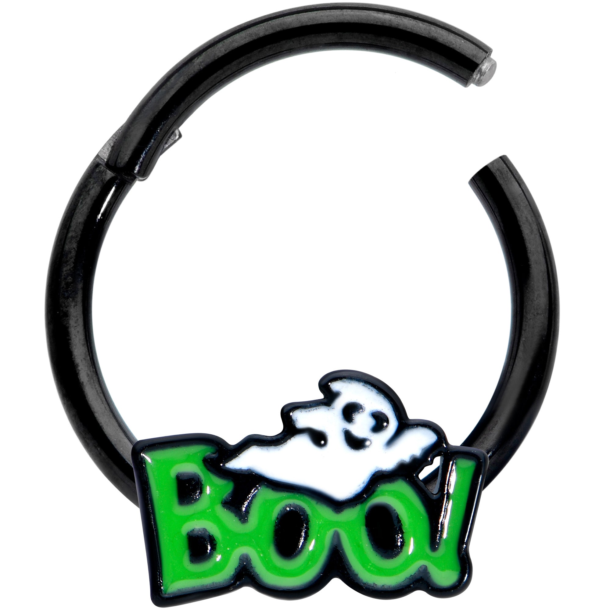 16 Gauge 3/8 Black Green Boo Ghost Halloween Hinged Segment Ring