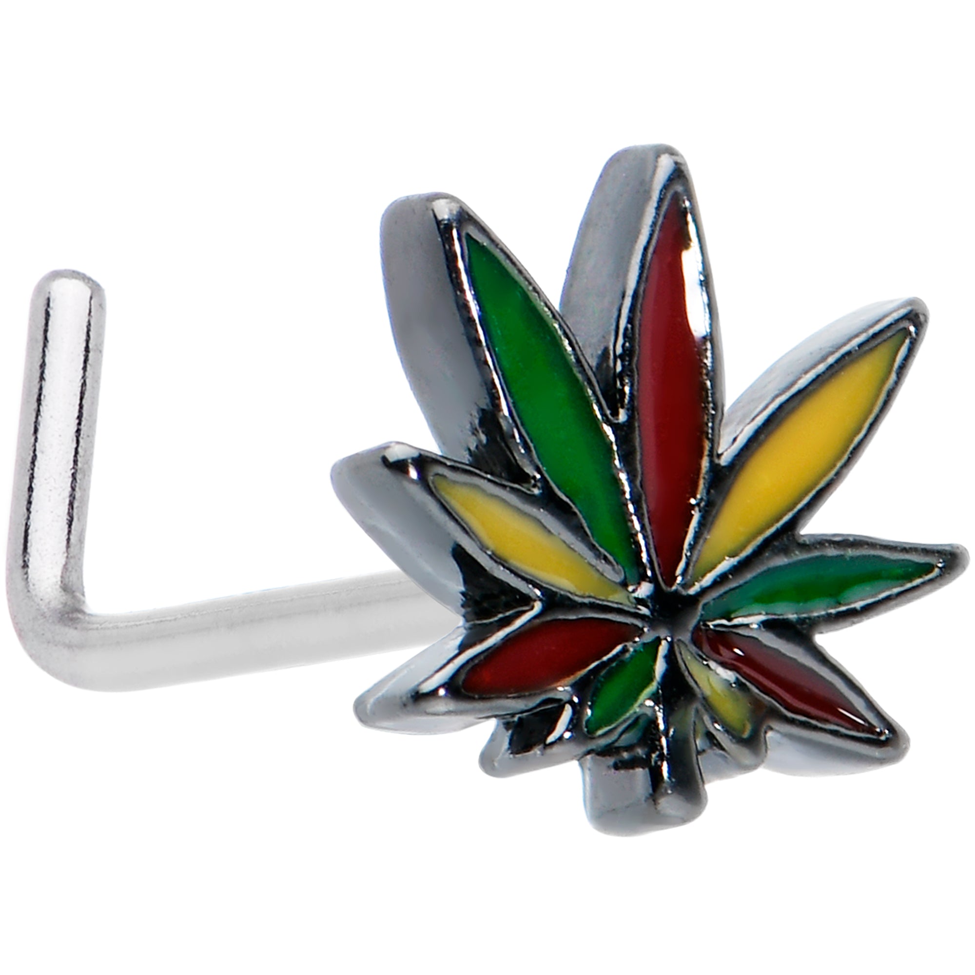 20 Gauge 1/4 Multicolor Pot Leaf L Shape Nose Ring