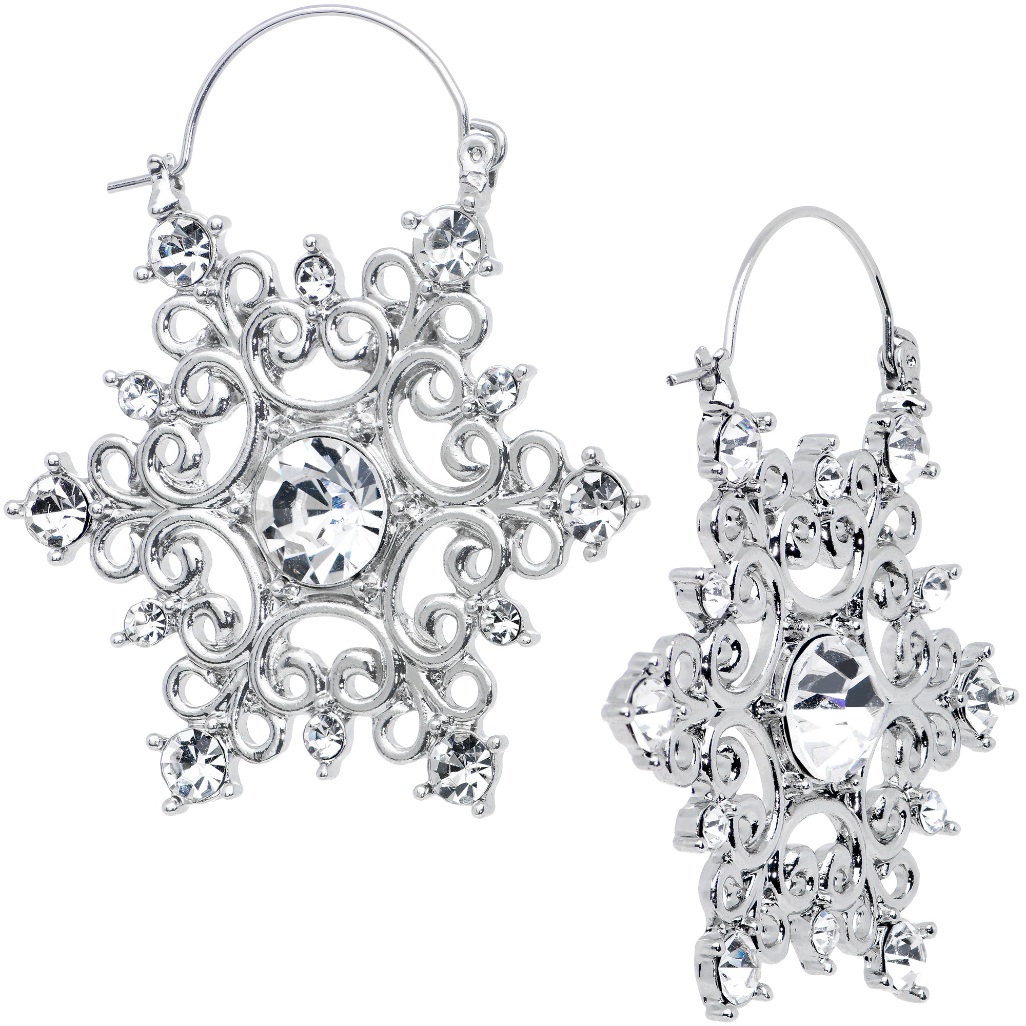 Clear Gem Festive Fancy Snowflake Christmas Tunnel Plug Earrings