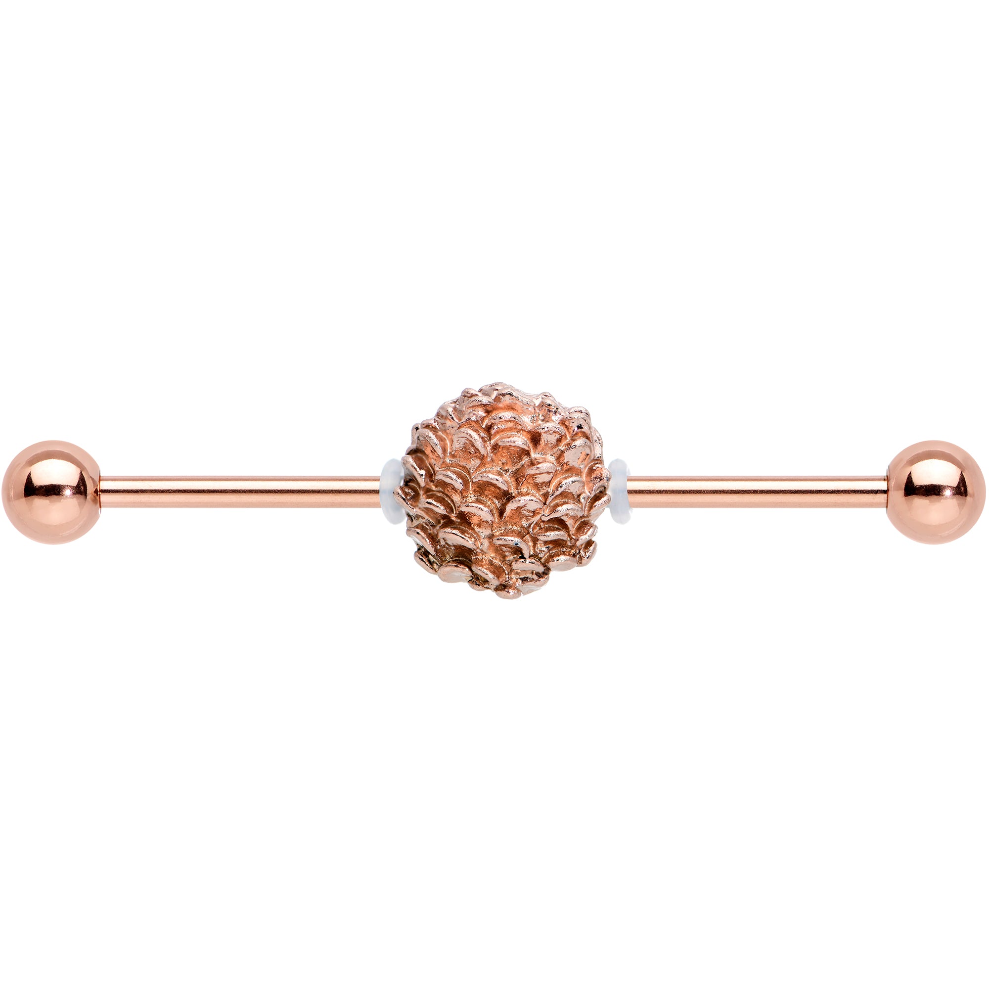 14 Gauge Rose Gold Tone Autumn Pine Cone Industrial Barbell 38mm