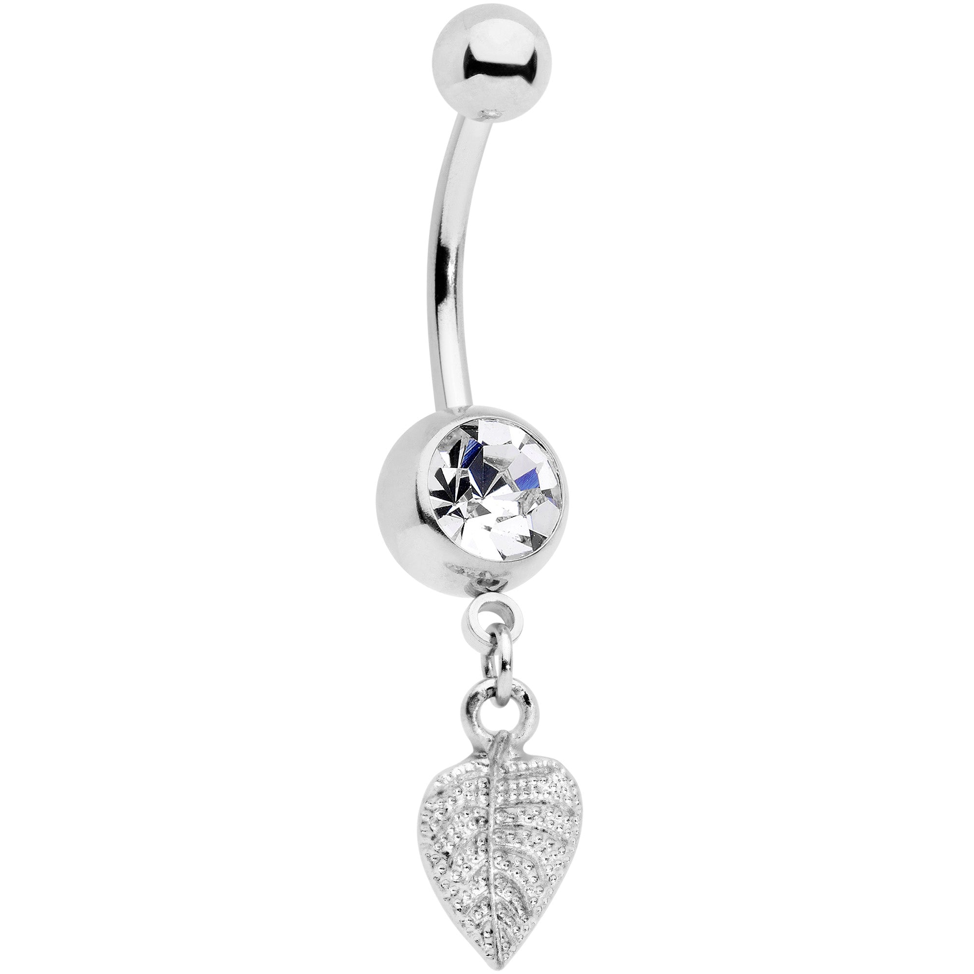 Clear Gem Autumn Lovely Textured Leaf Dangle Belly Ring