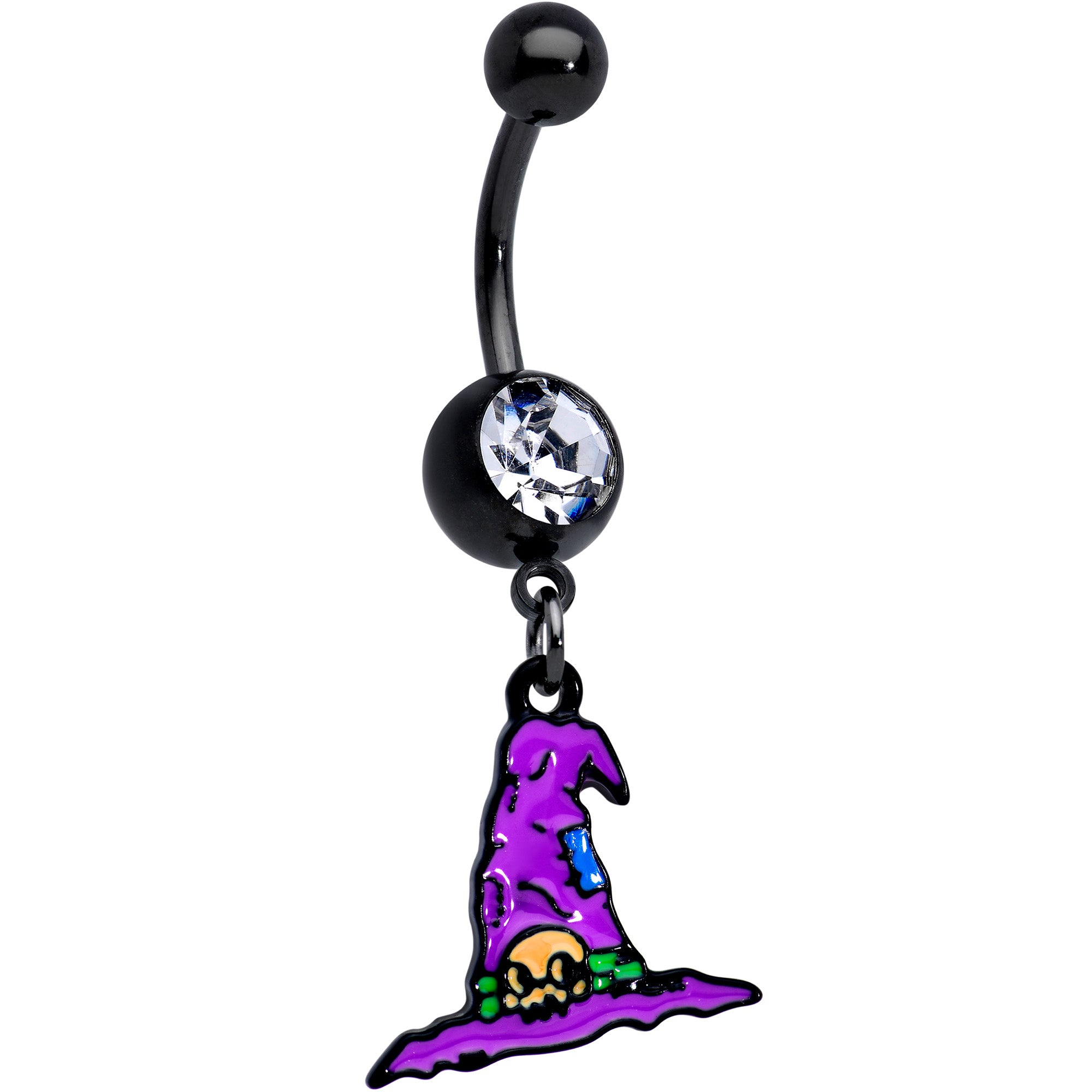 Clear Gem Black Witches Purple Hat Halloween Dangle Belly Ring