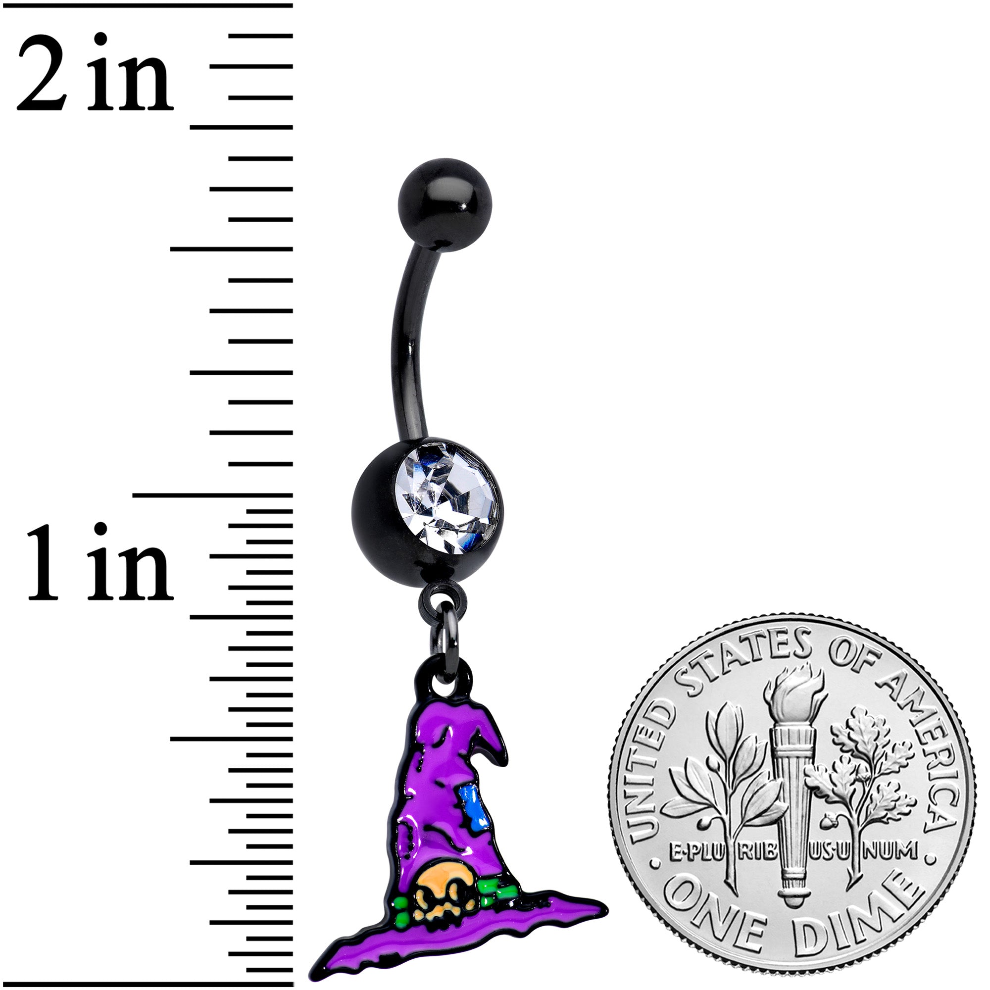 Clear Gem Black Witches Purple Hat Halloween Dangle Belly Ring