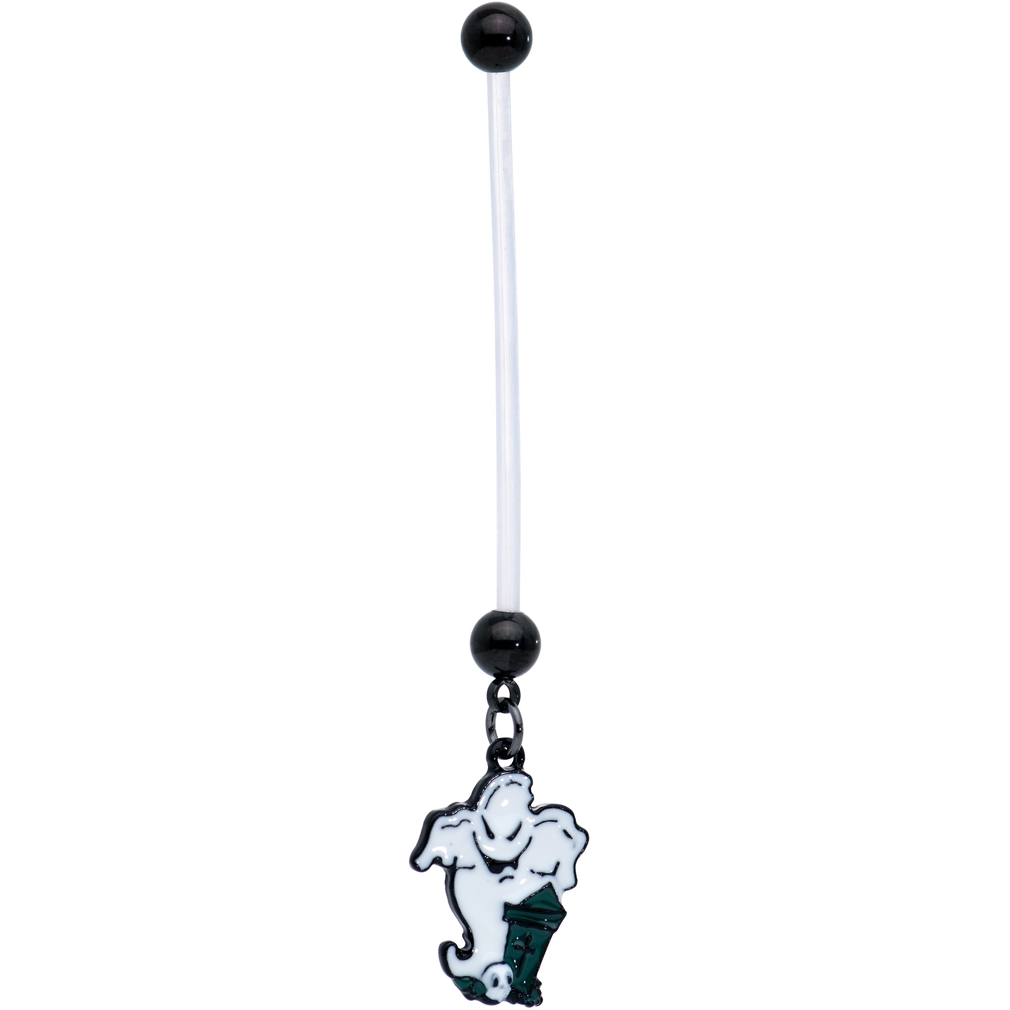 Clear Bioplast Graveyard Ghost Halloween Pregnancy Dangle Belly Ring