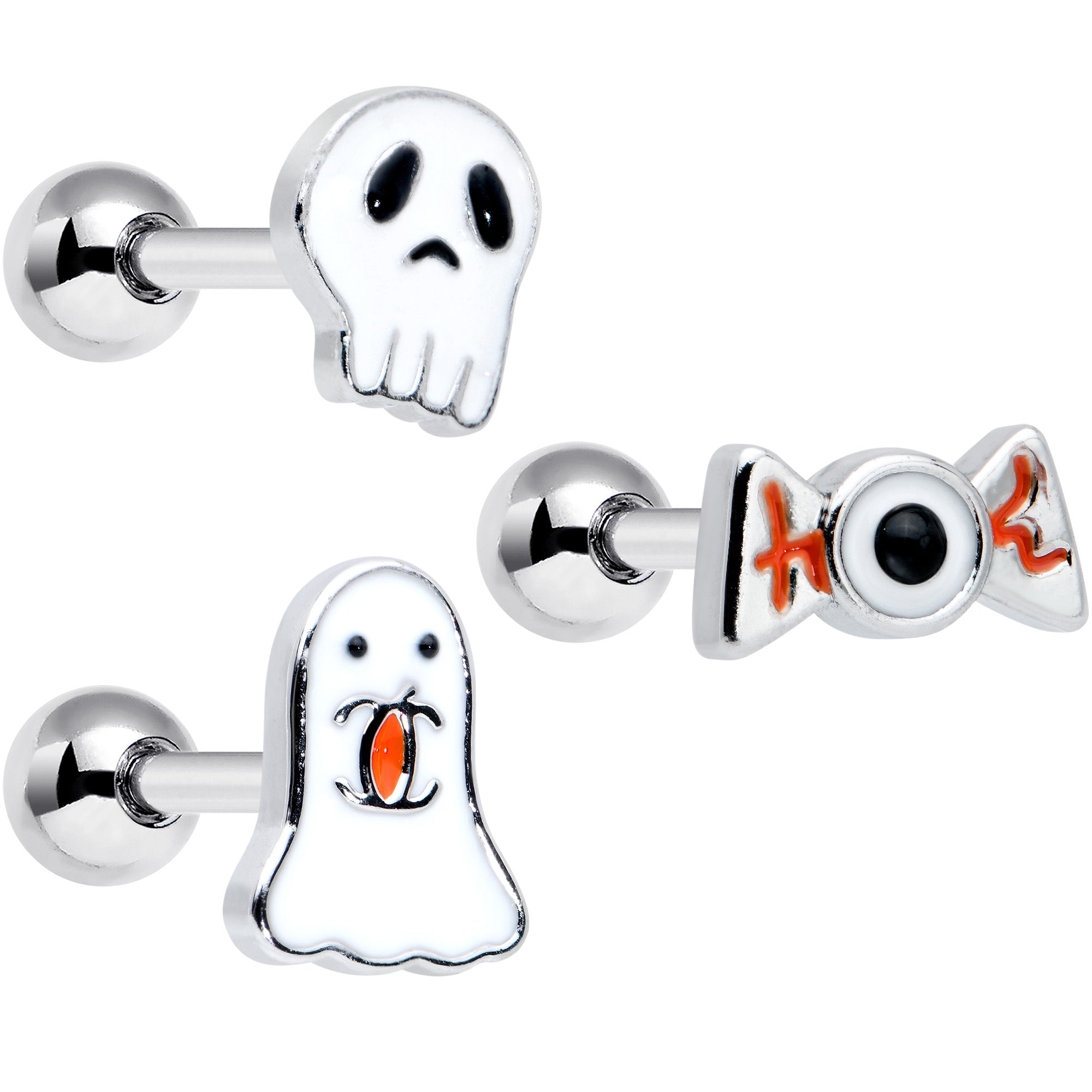 16 Gauge 1/4 Ghost Skull Eye Candy Halloween Cartilage Tragus Set of 3