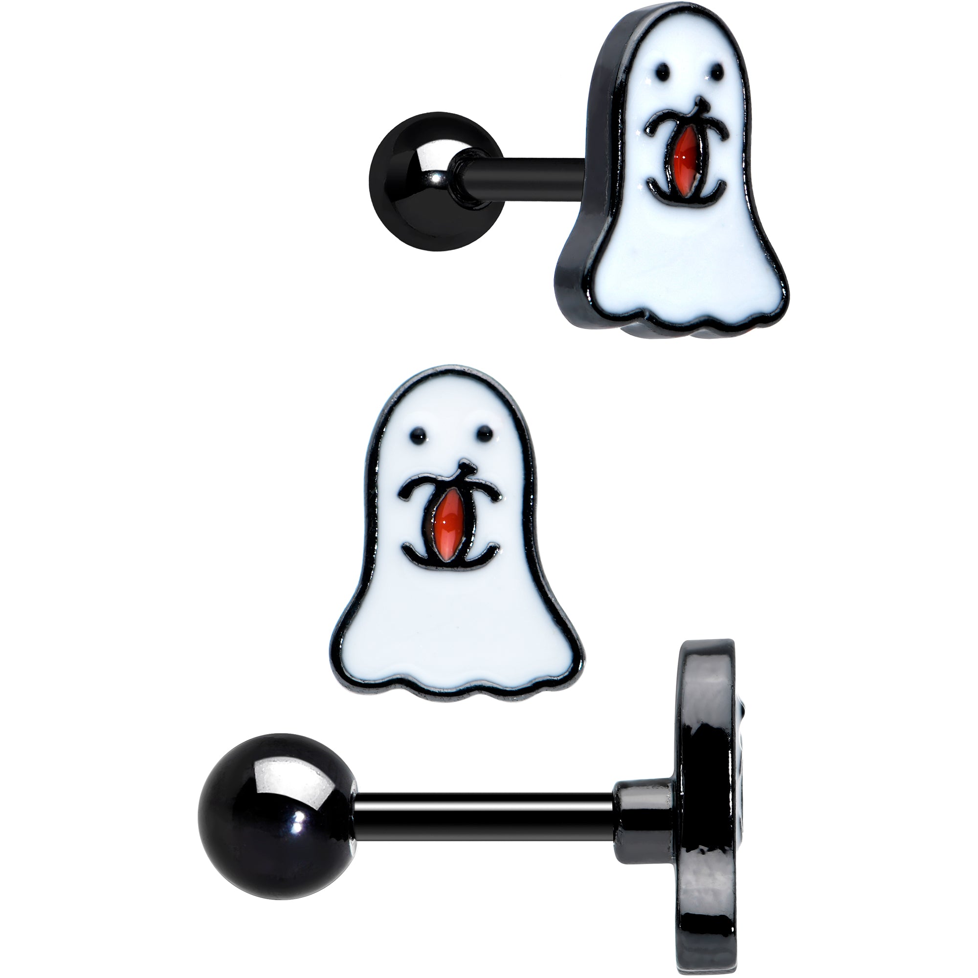 16 Gauge 1/4 Black Ghost Skull Eye Halloween Cartilage Tragus Set of 3