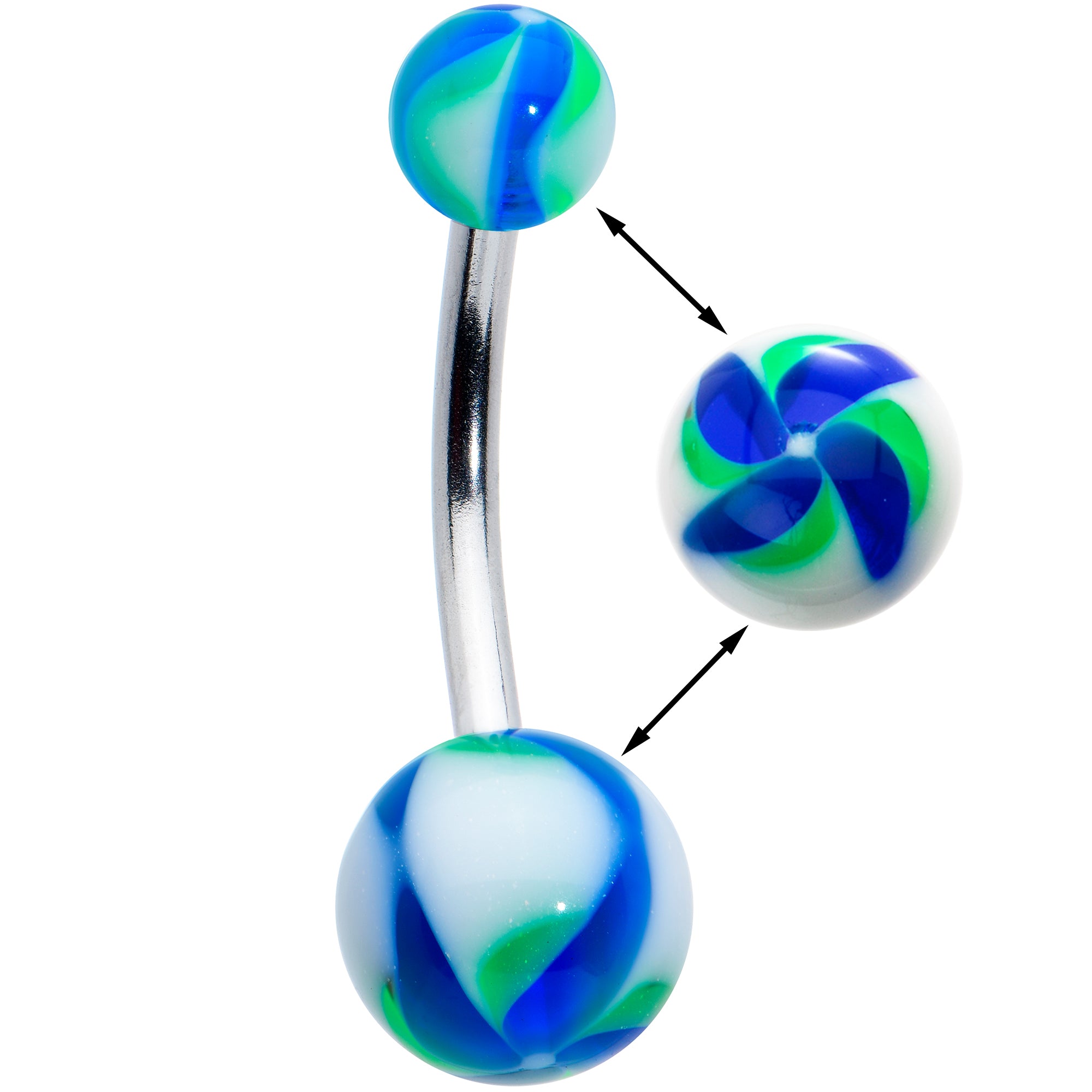 Blue Green Swirl Acrylic Ball End Belly Ring