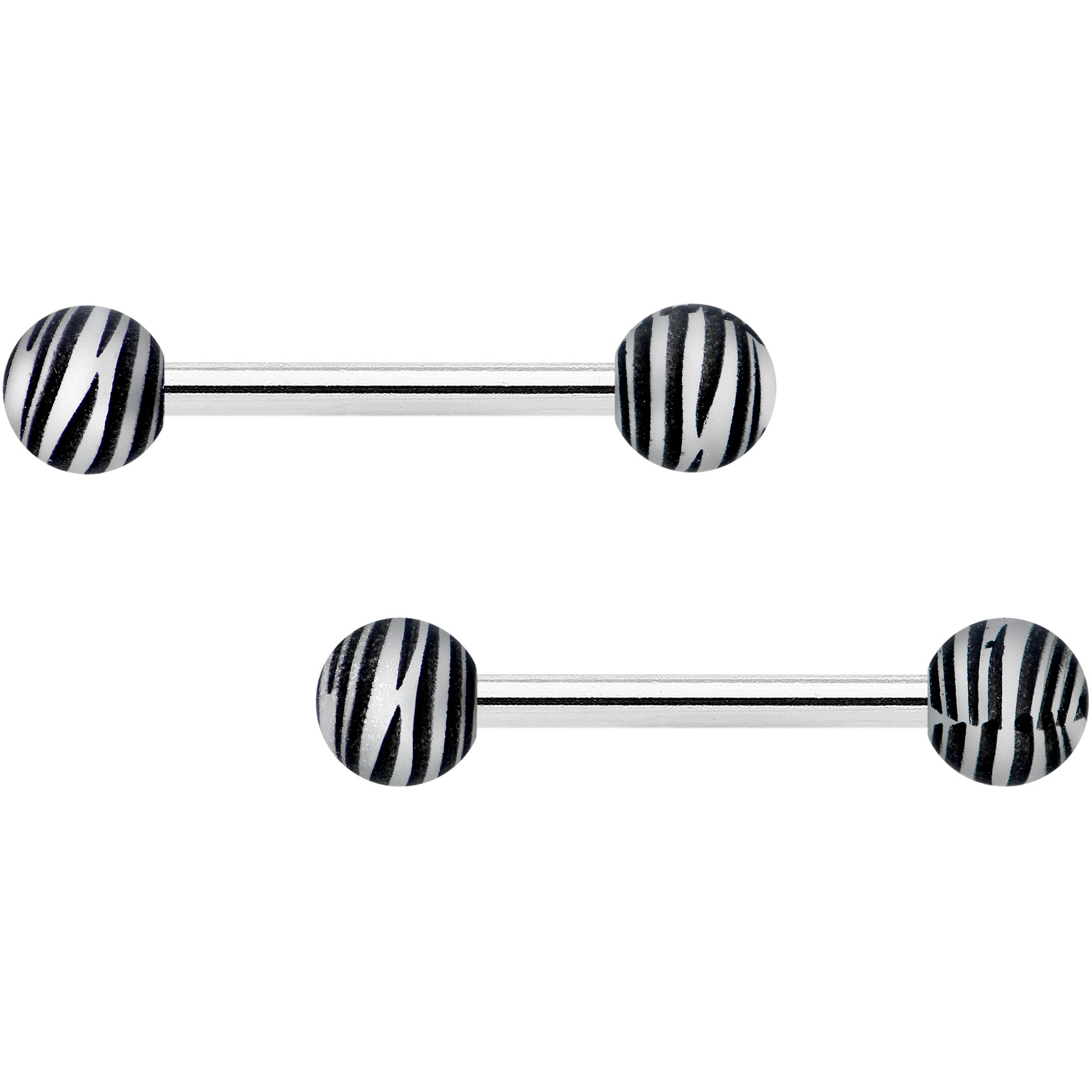 14 Gauge 9/16 Matte Grey Zebra Stripe Barbell Nipple Ring Set