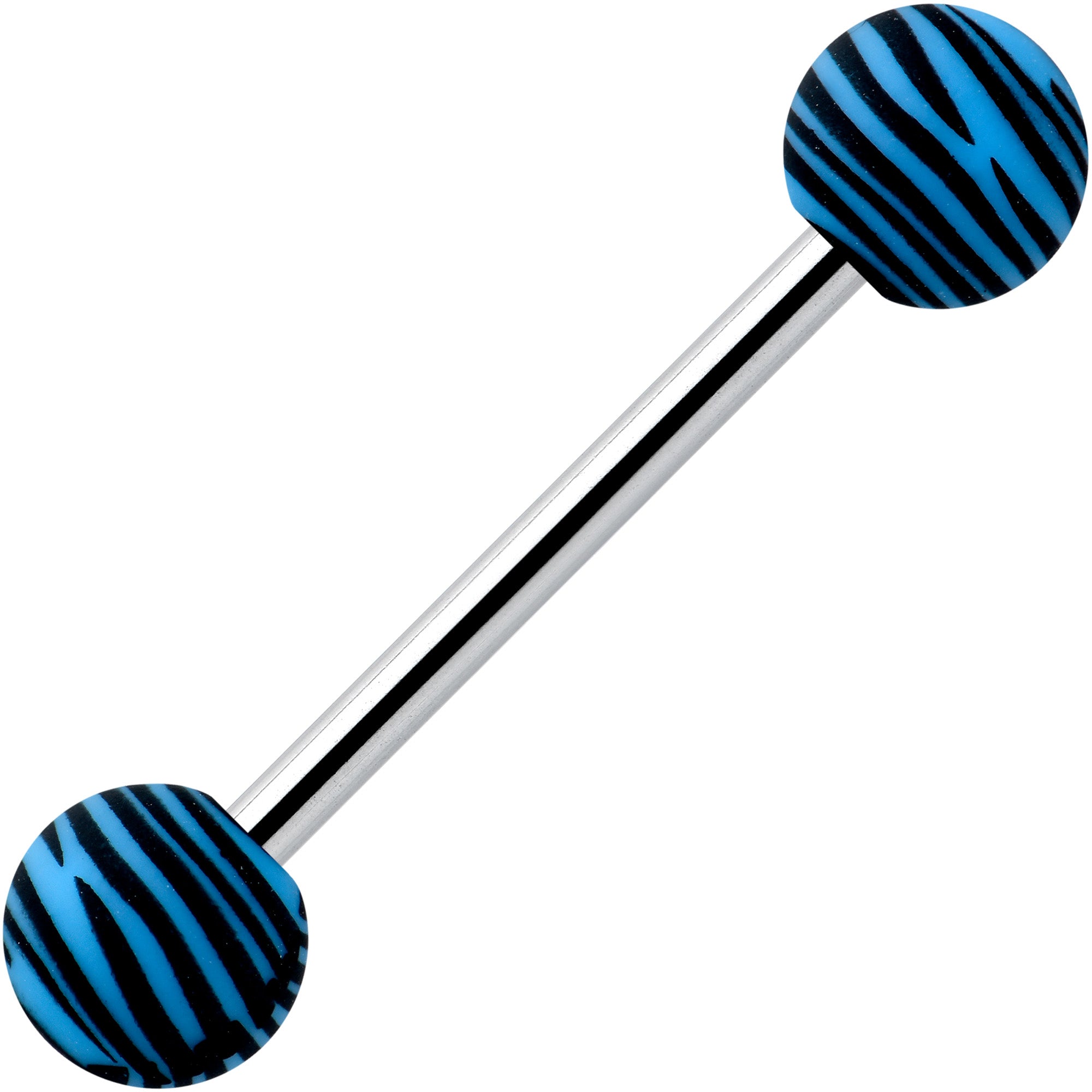 Matte Blue Zebra Stripe Barbell Tongue Ring