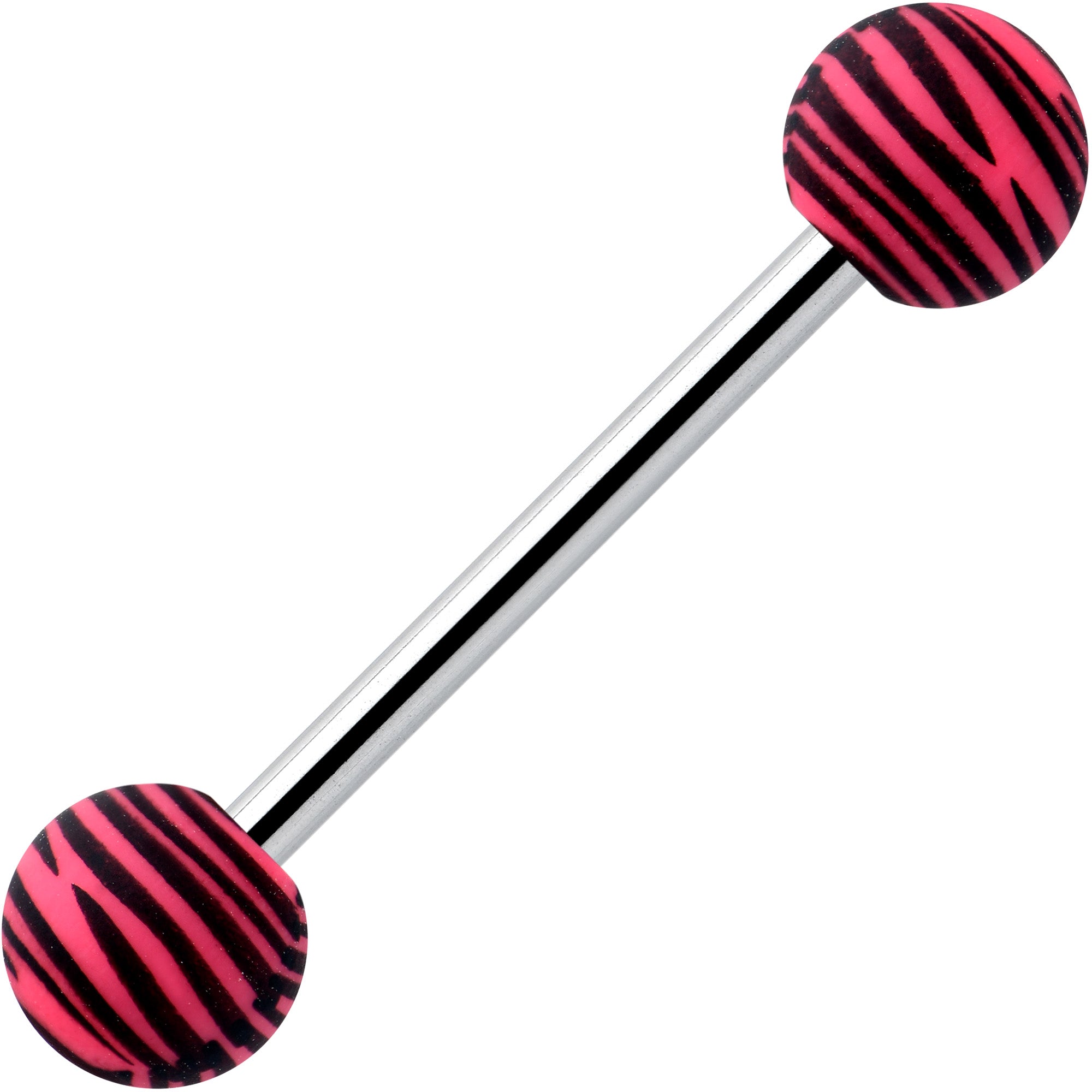 Matte Pink Zebra Stripe Barbell Tongue Ring