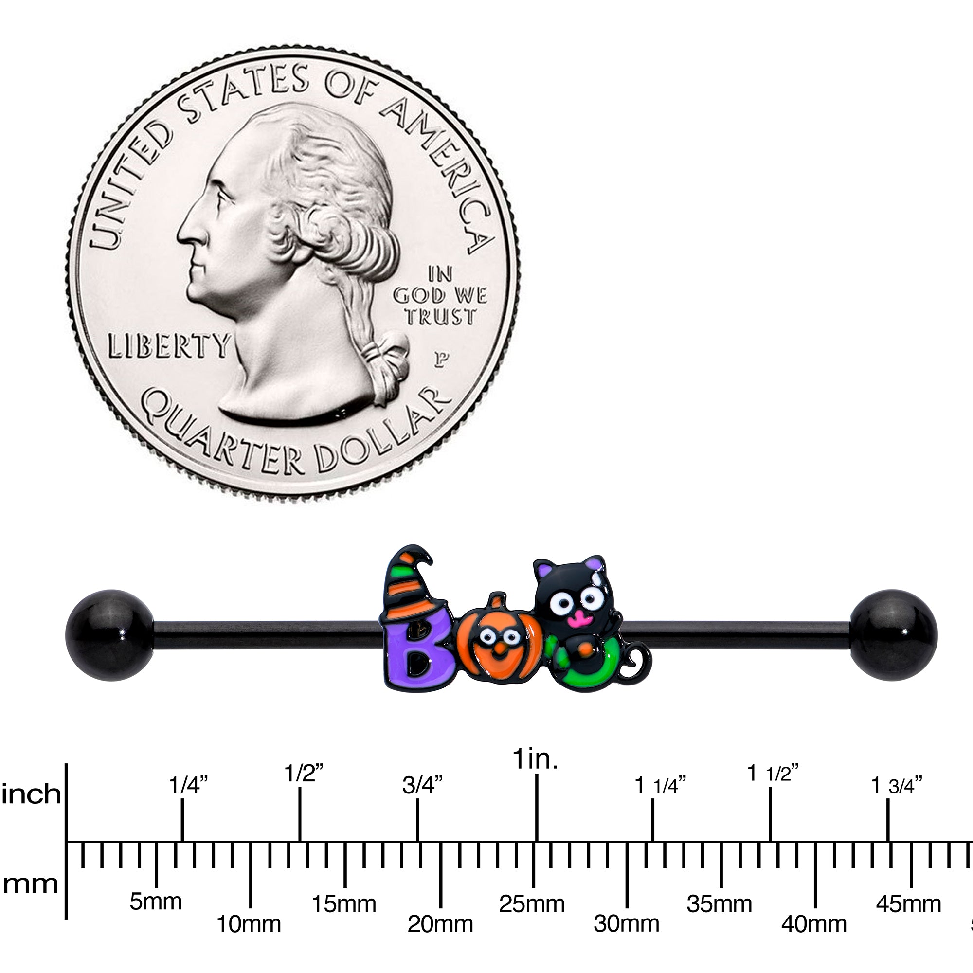 14 Gauge Black Boo Party Halloween Industrial Barbell 38mm