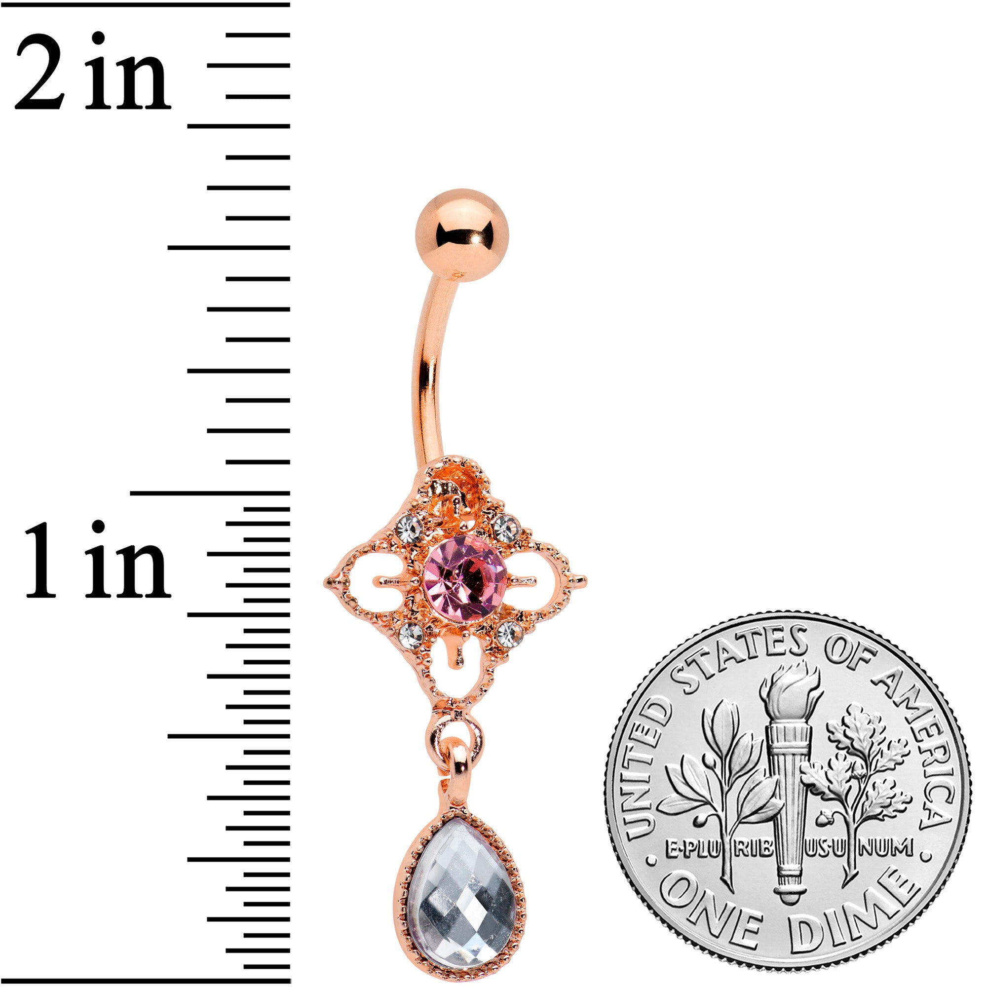 Clear Grey Purple Gem Rose Gold Tone Rhombus Dangle Belly Ring