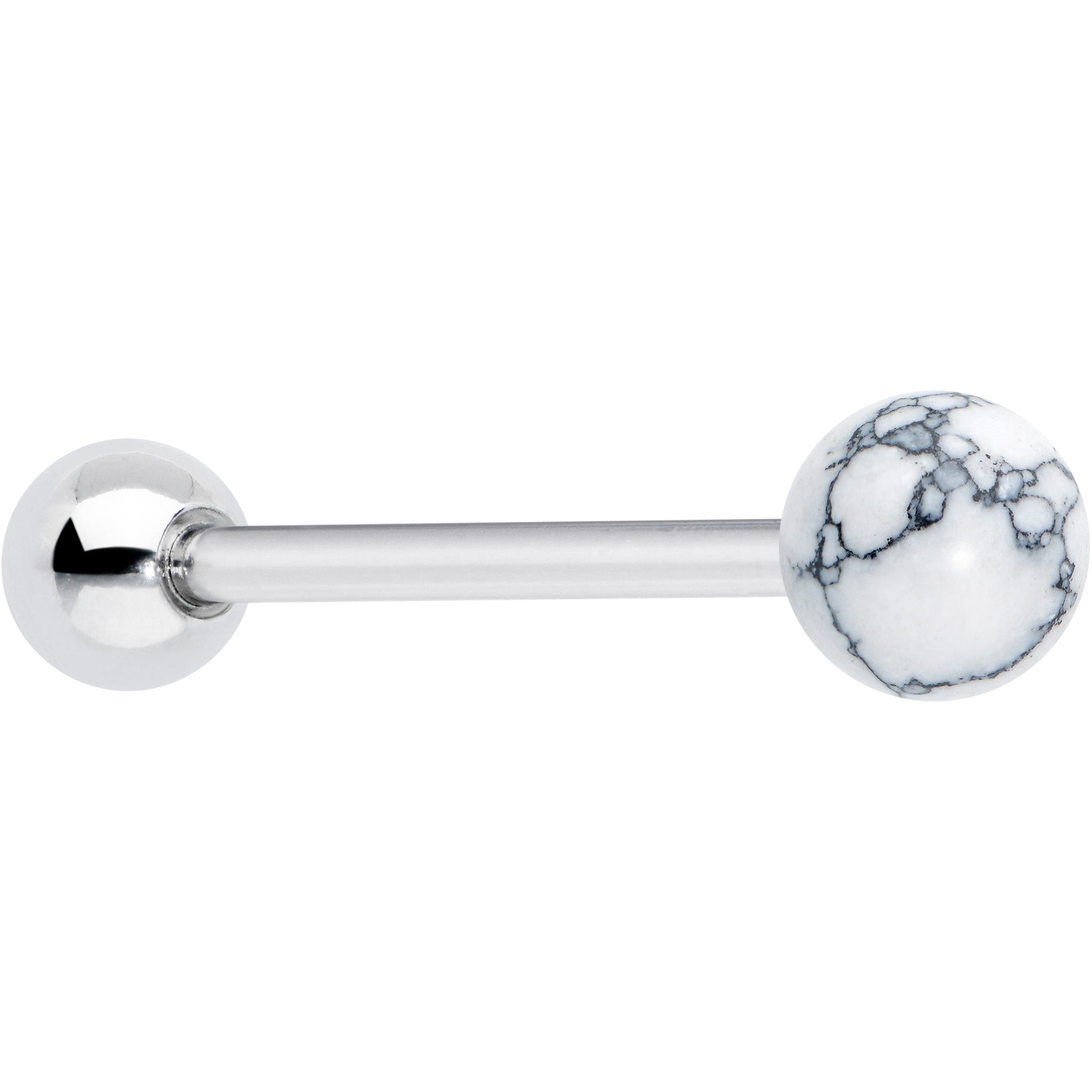 White Howlite Stone Top End Barbell Tongue Ring