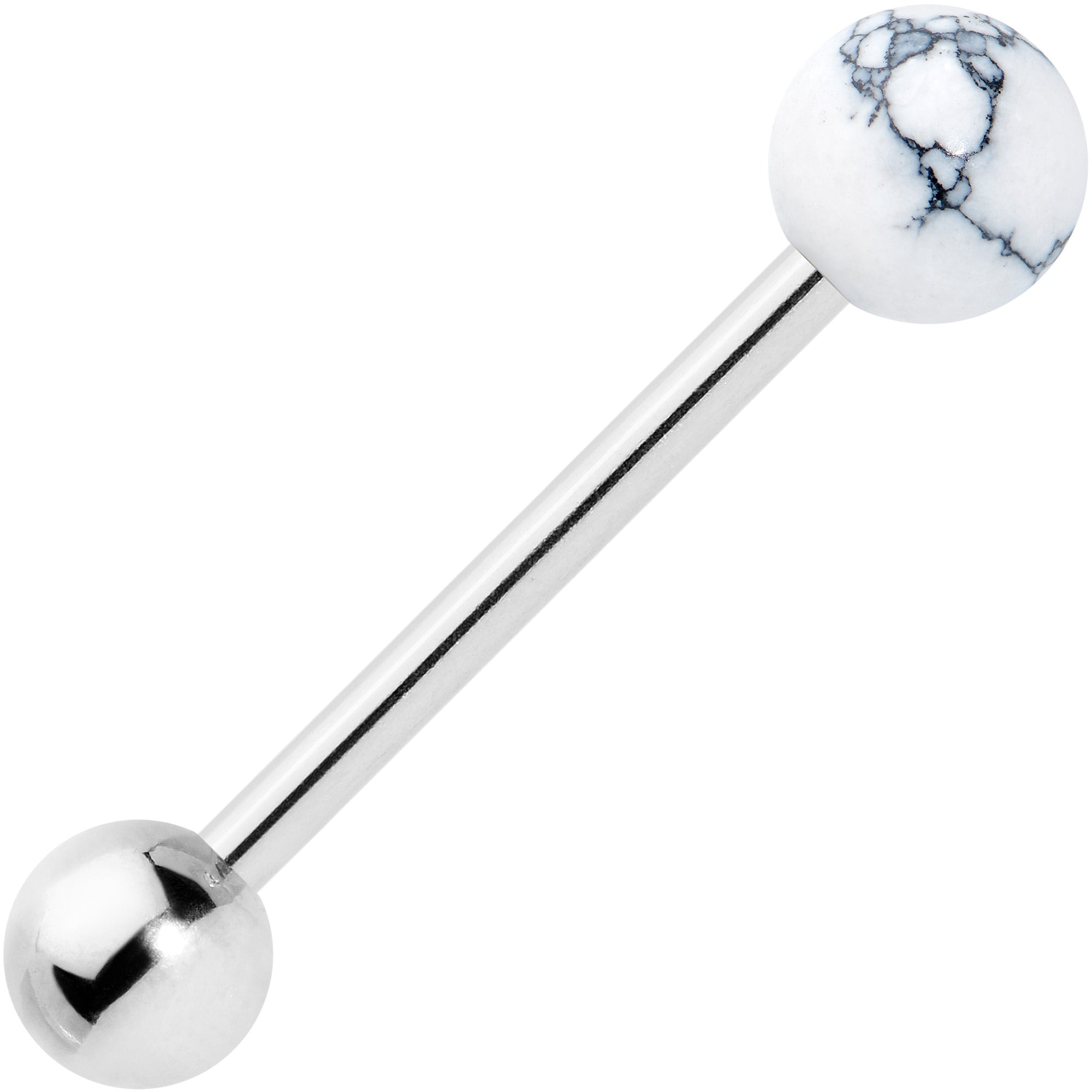 White Howlite Stone Top End Barbell Tongue Ring