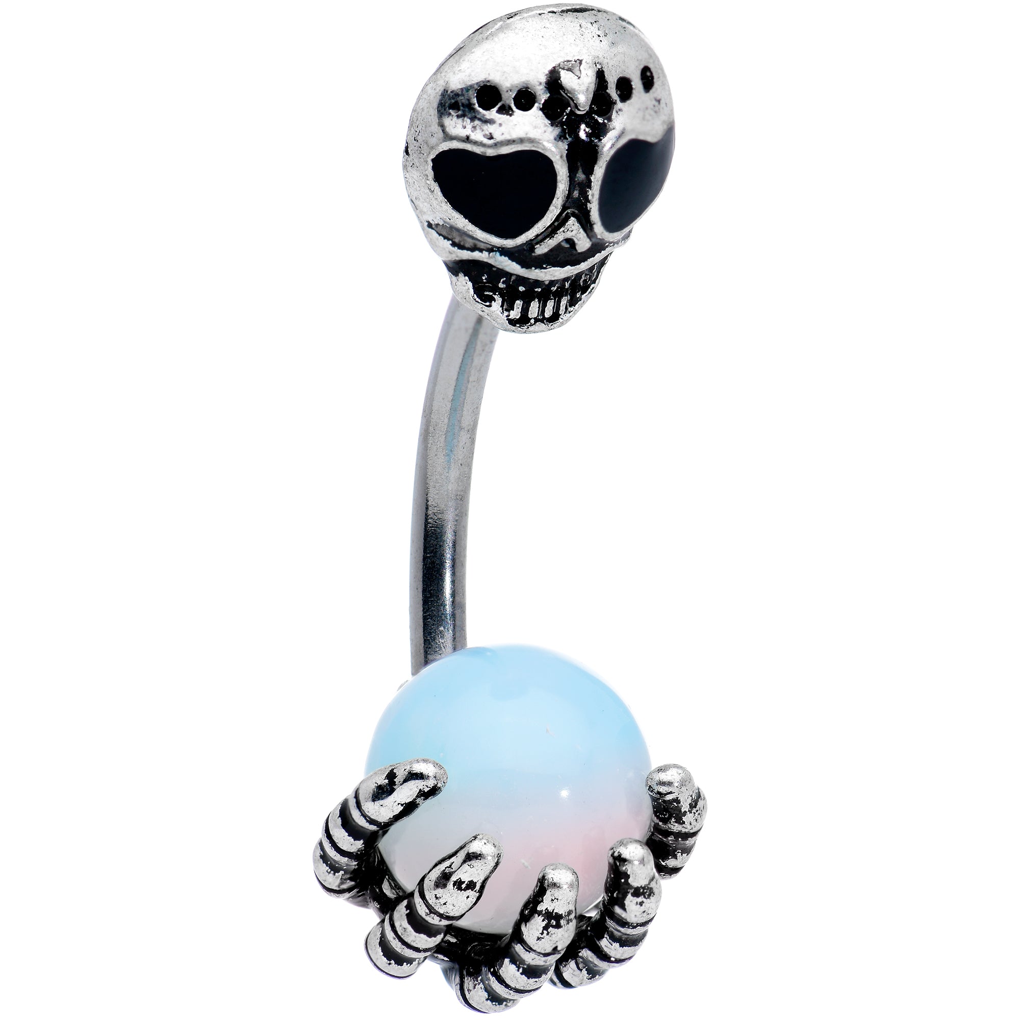 White Orb Skeleton Treasure Halloween Double Mount Belly Ring