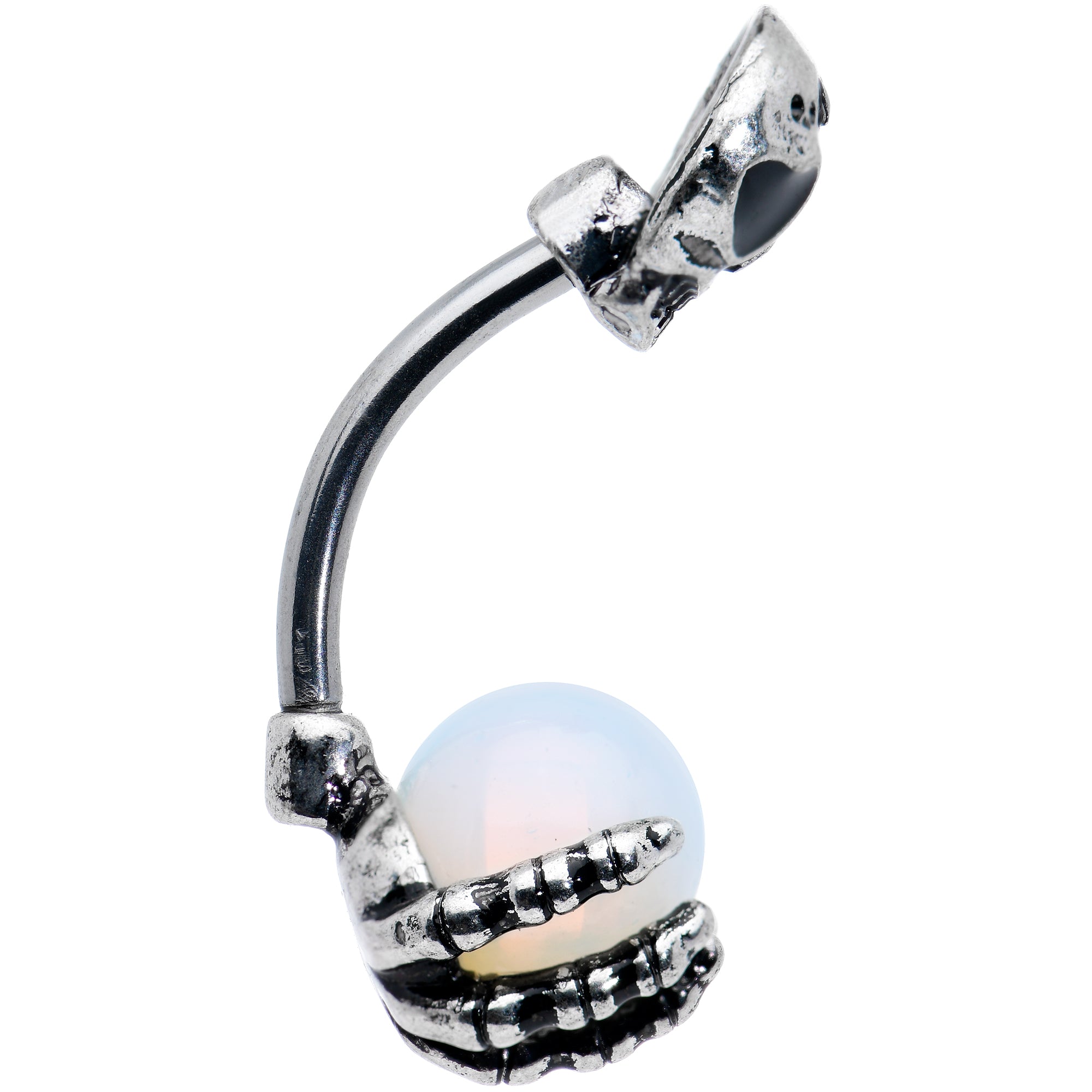 White Orb Skeleton Treasure Halloween Double Mount Belly Ring