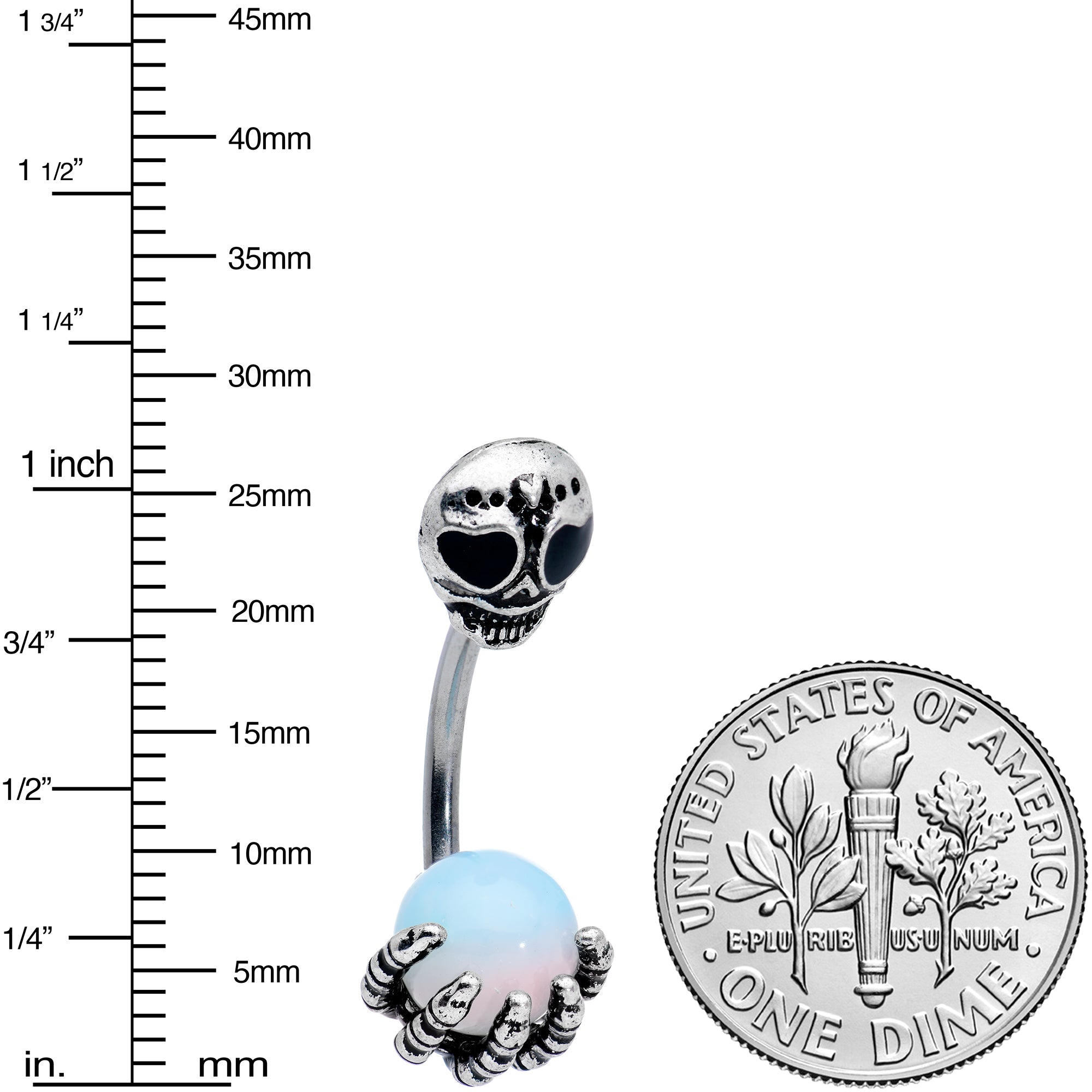 White Orb Skeleton Treasure Halloween Double Mount Belly Ring